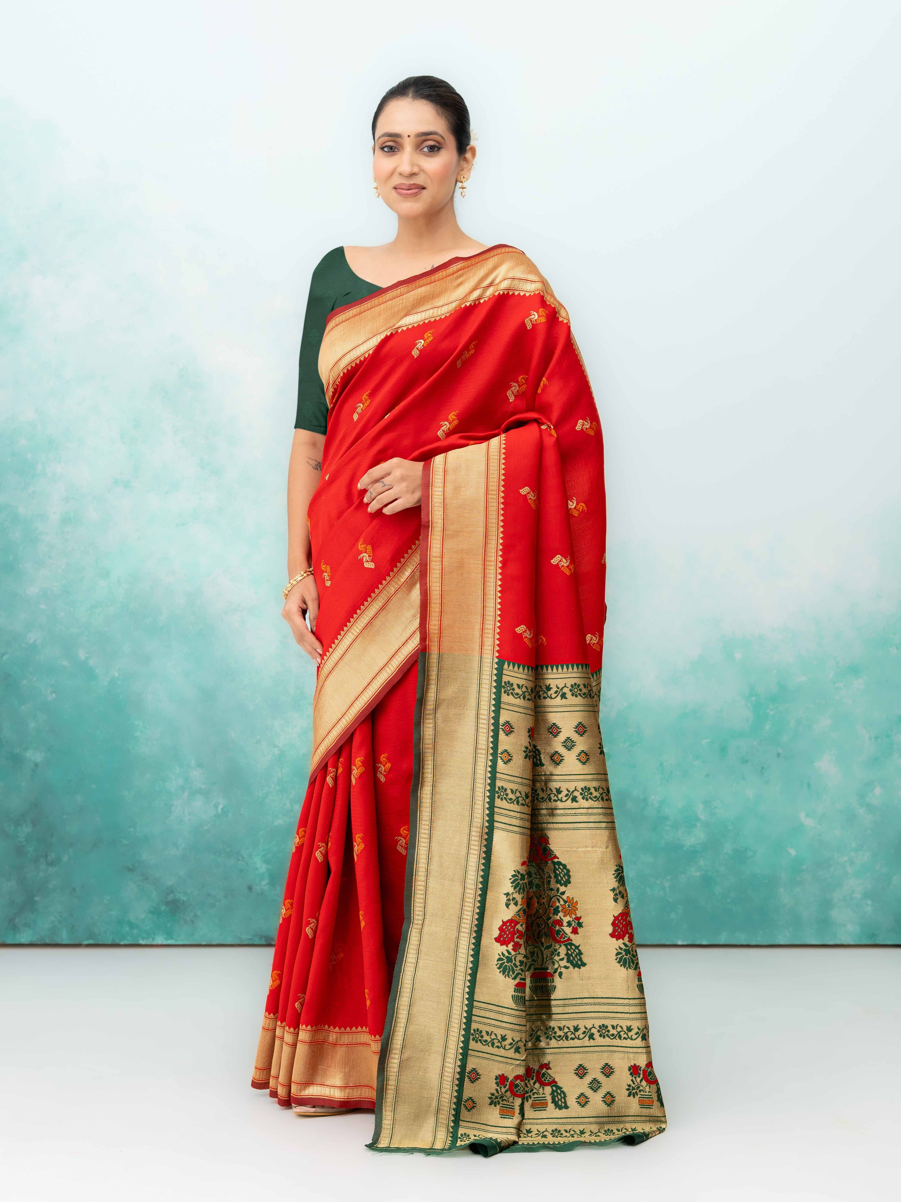 Red &amp; Green Paithani Silk Saree