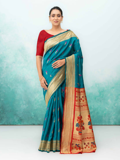 Blue &amp; Red Paithani Silk Saree