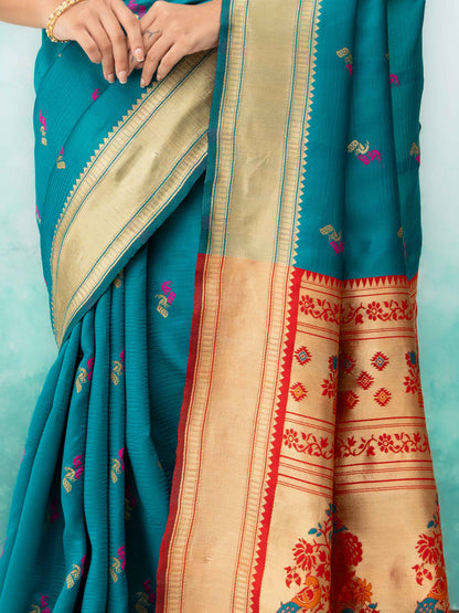 Blue &amp; Red Paithani Silk Saree