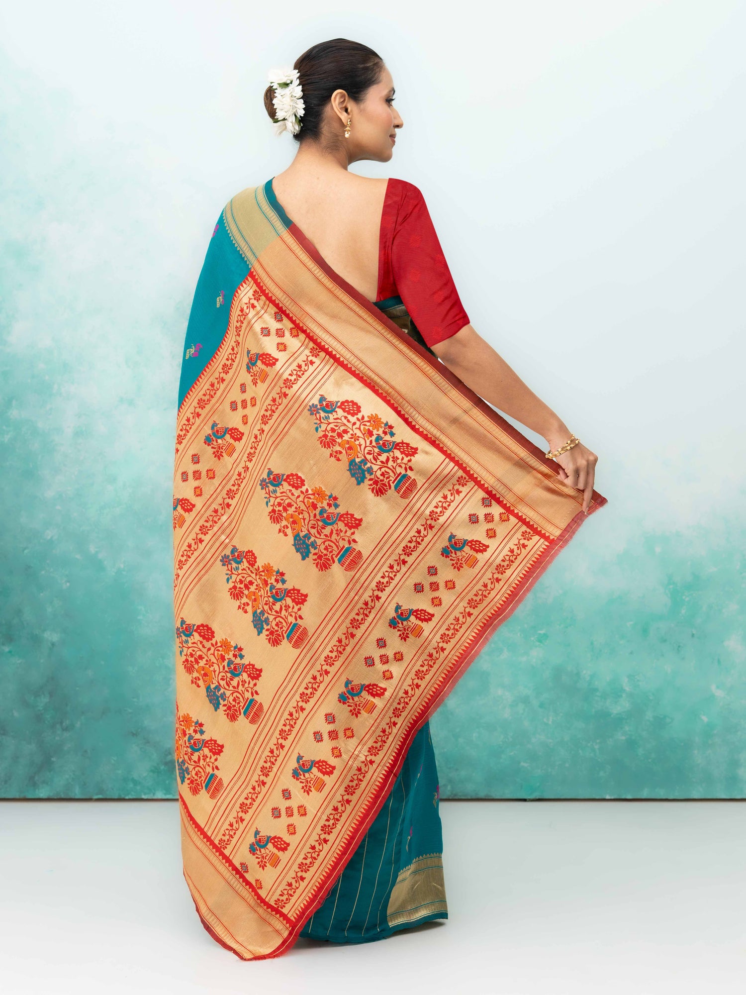Blue &amp; Red Paithani Silk Saree