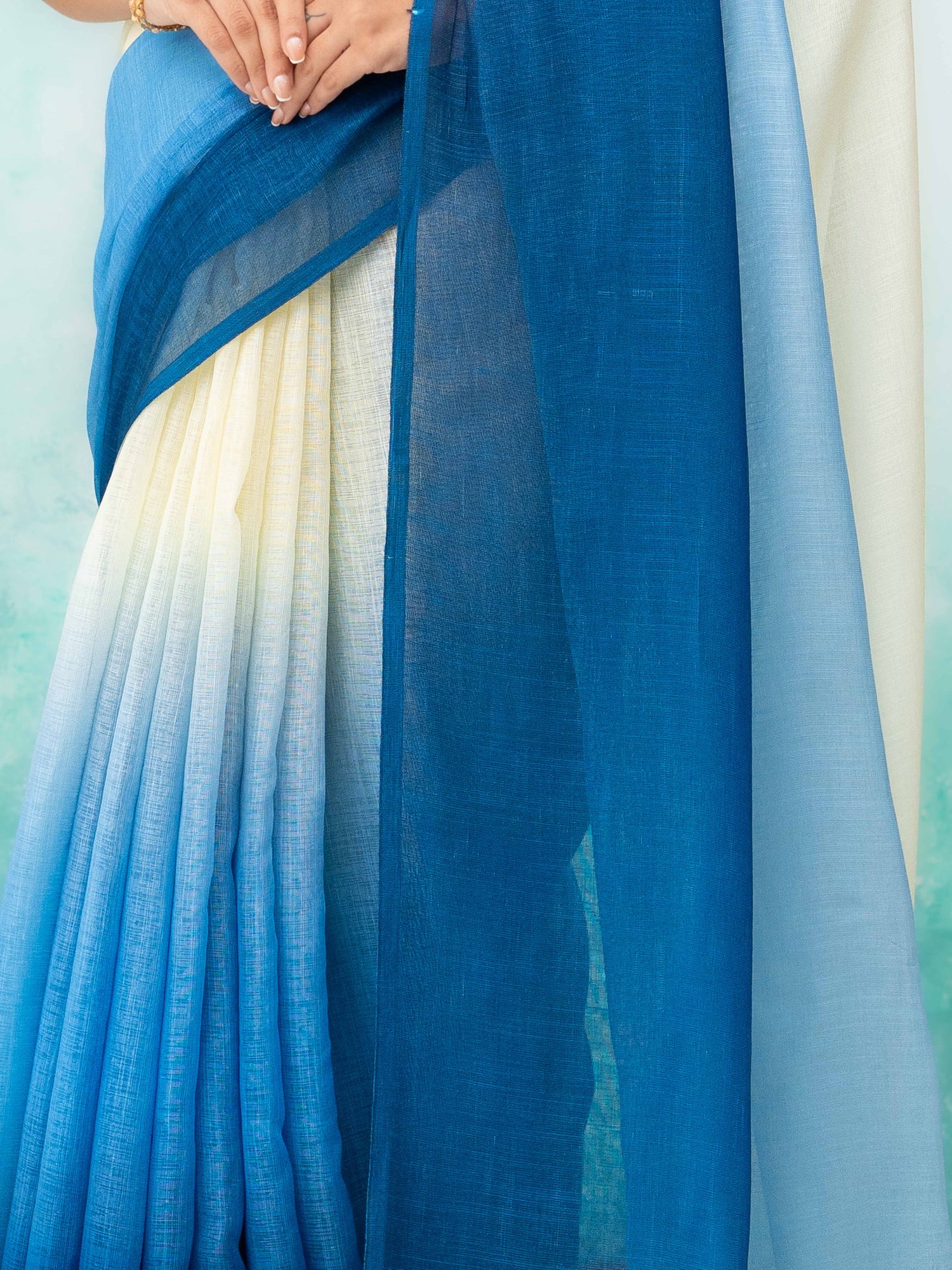 Navy Blue Cotton Linen Saree