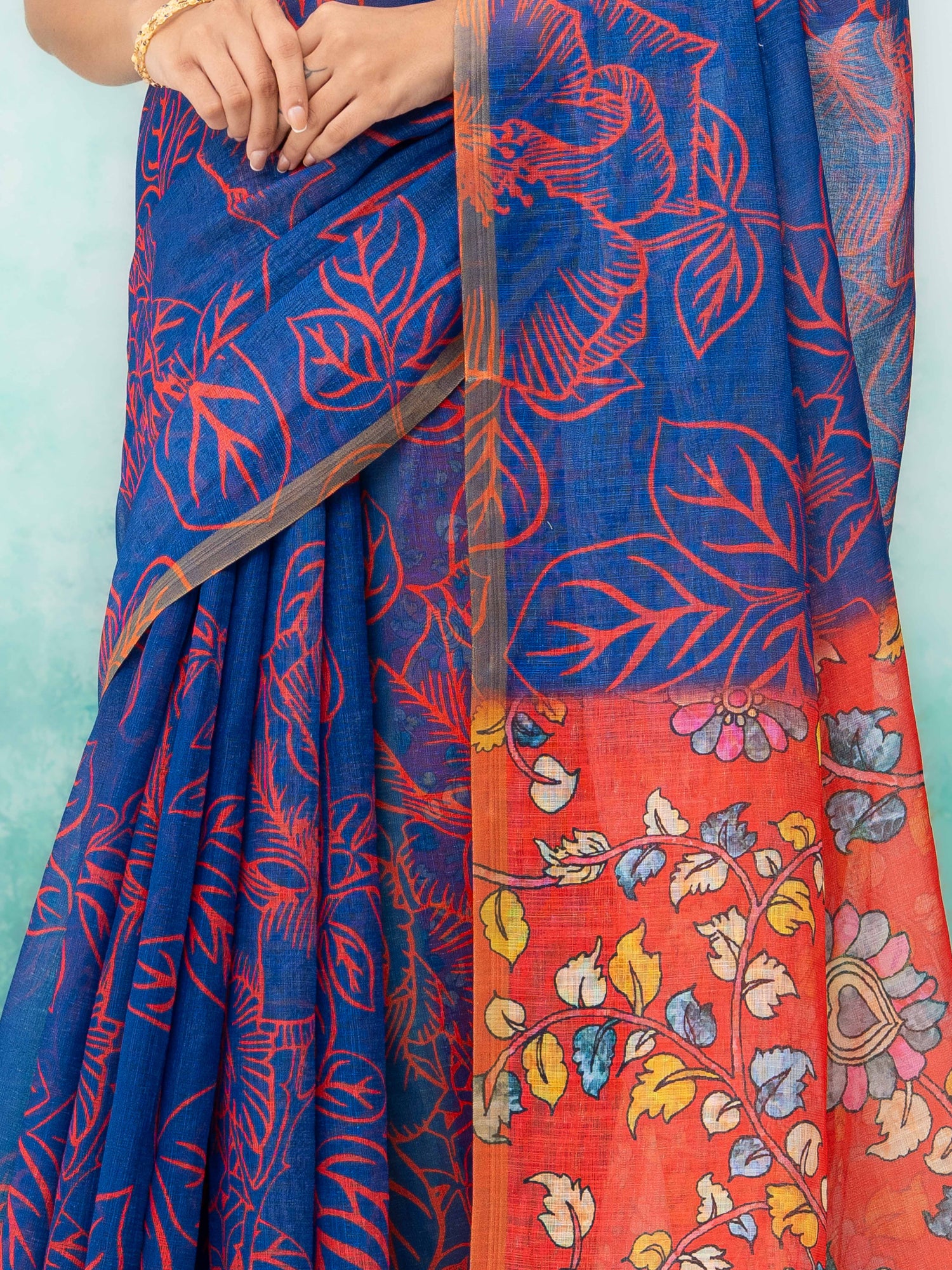 Blue Cotton Linen Saree