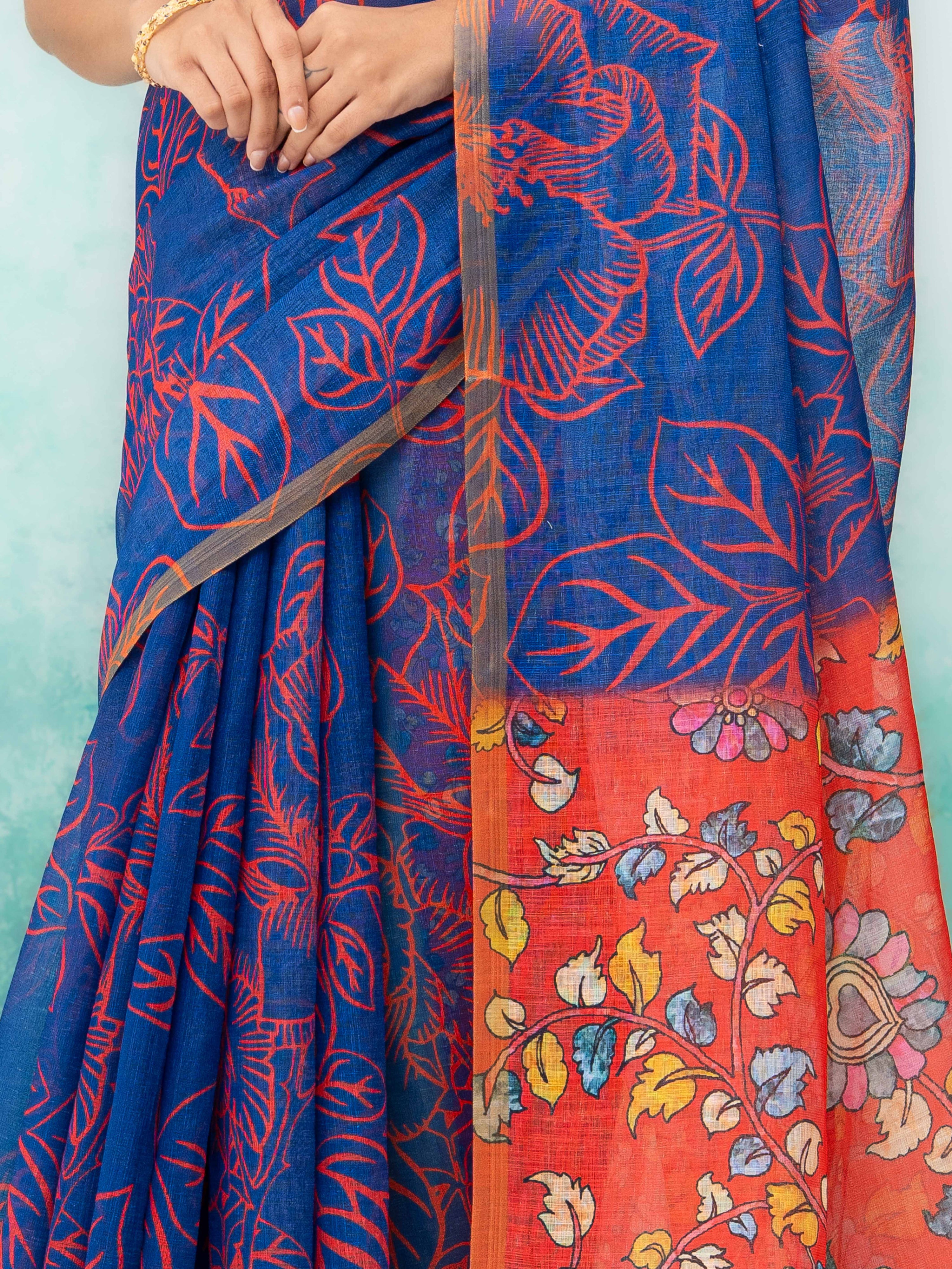 Blue Cotton Linen Saree