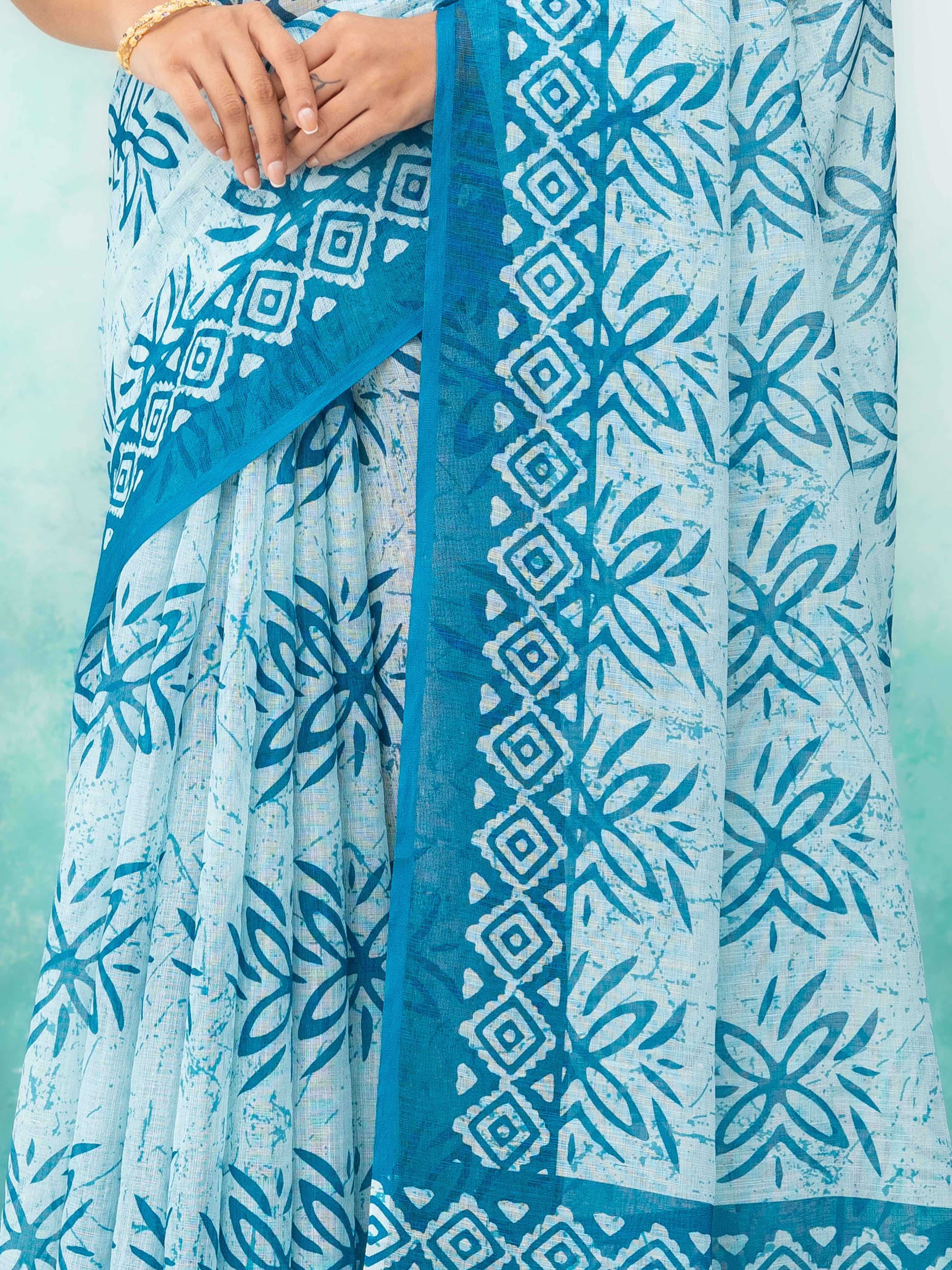 Blue Cotton Linen Saree