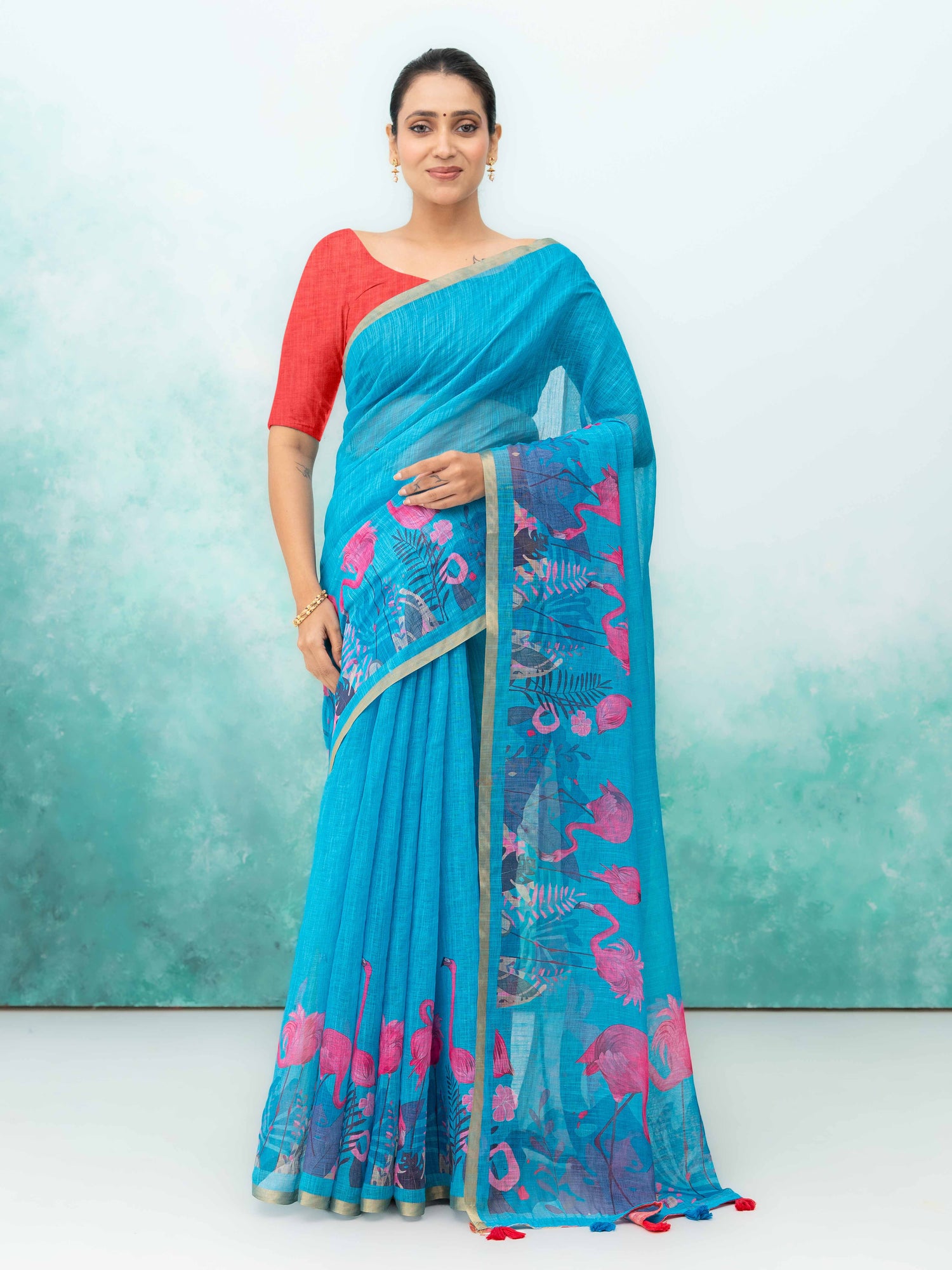 Blue Cotton Linen Saree
