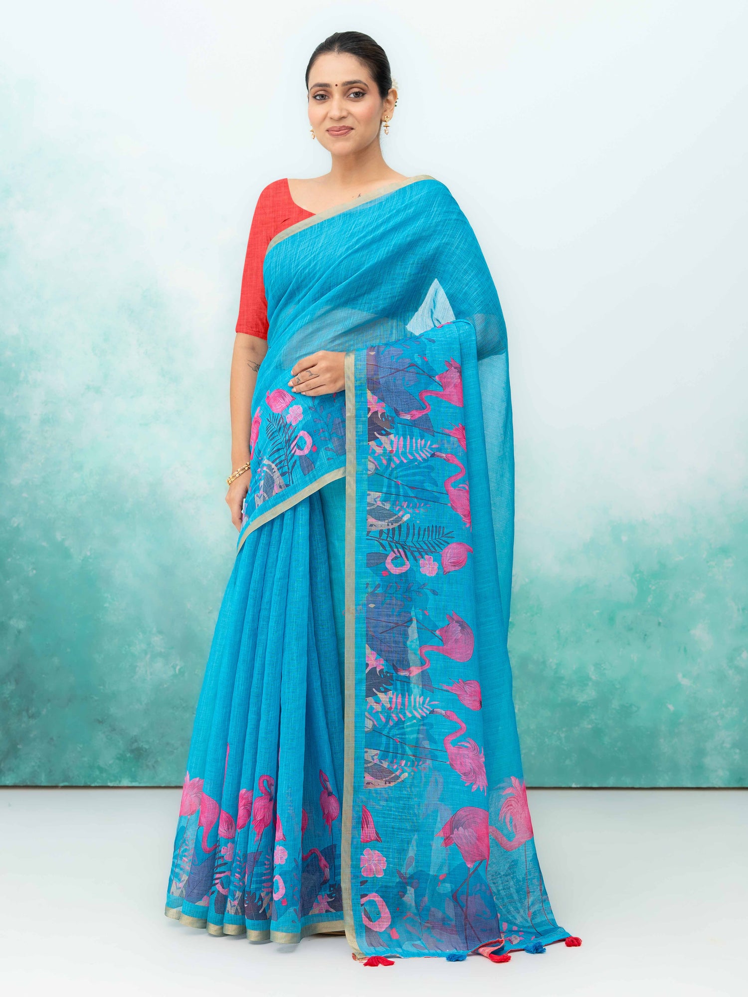 Blue Cotton Linen Saree