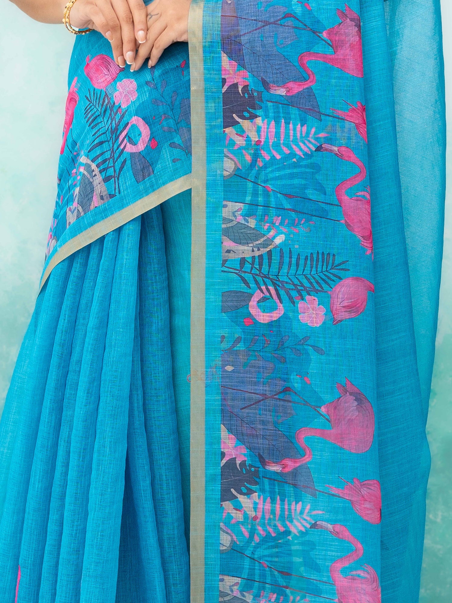 Blue Cotton Linen Saree