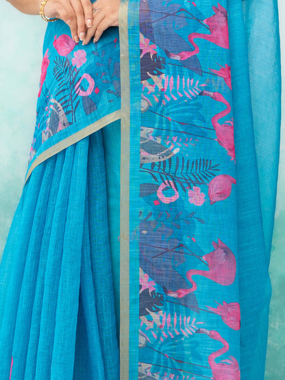 Blue Cotton Linen Saree