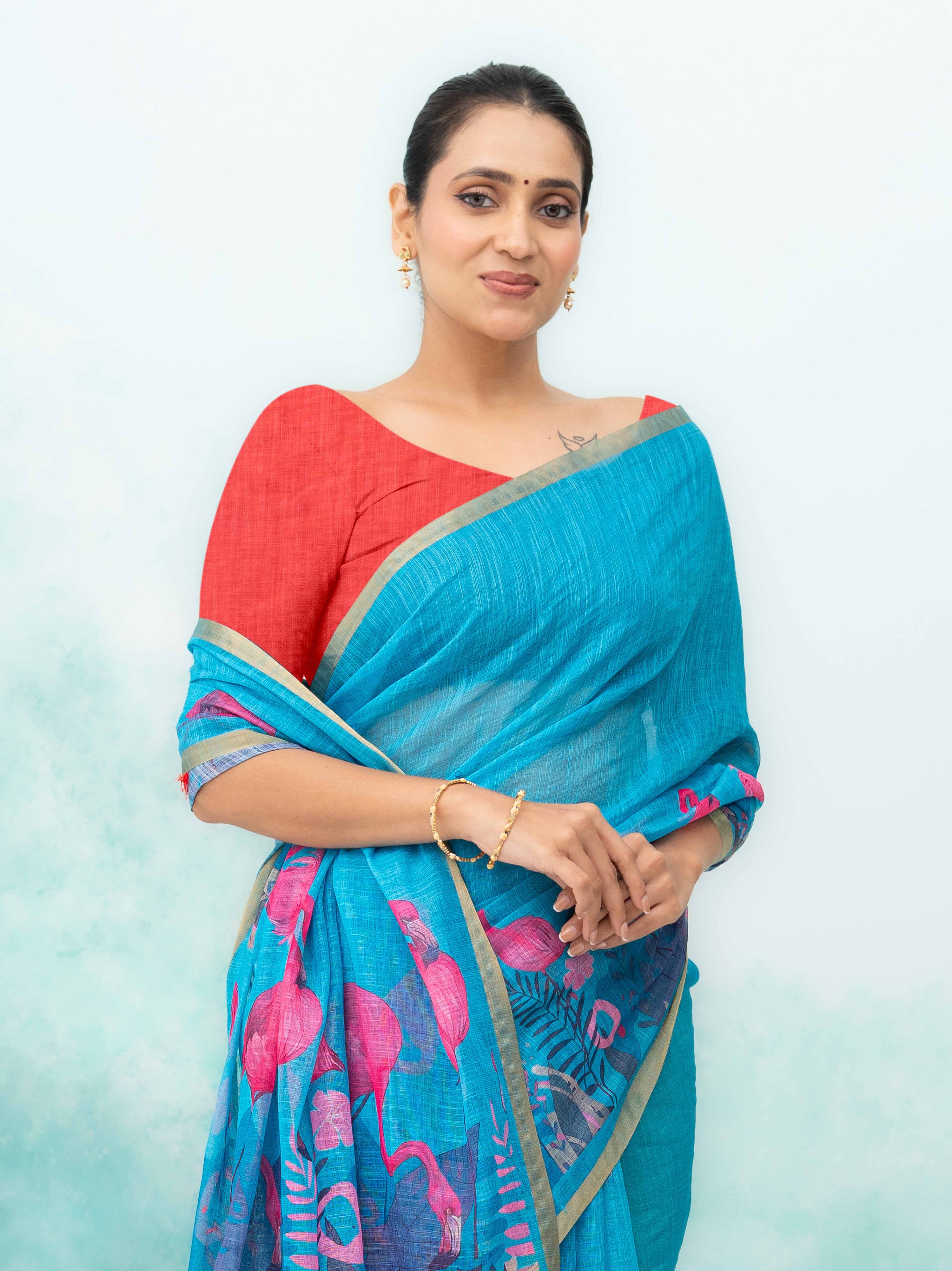 Blue Cotton Linen Saree