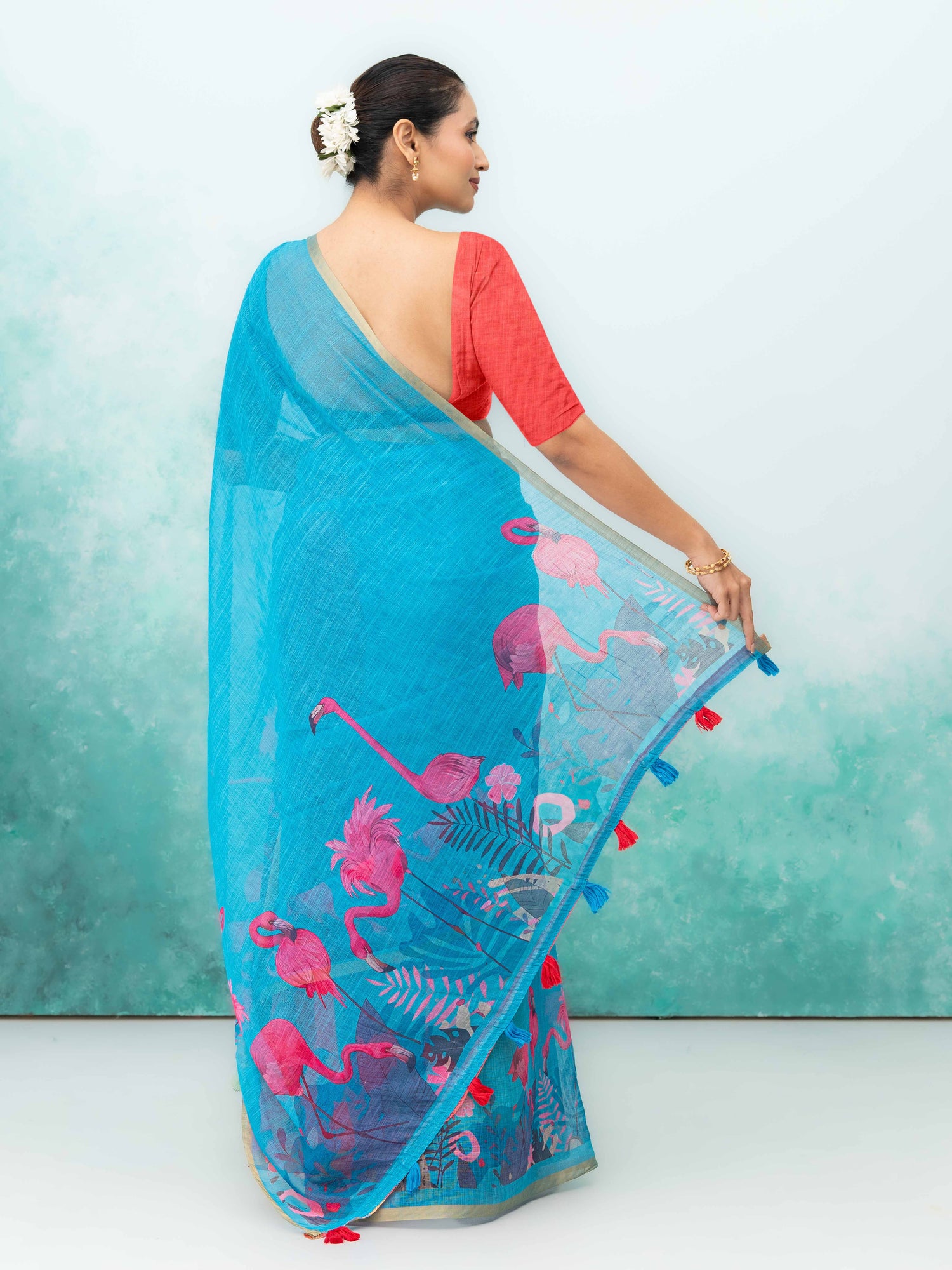 Blue Cotton Linen Saree