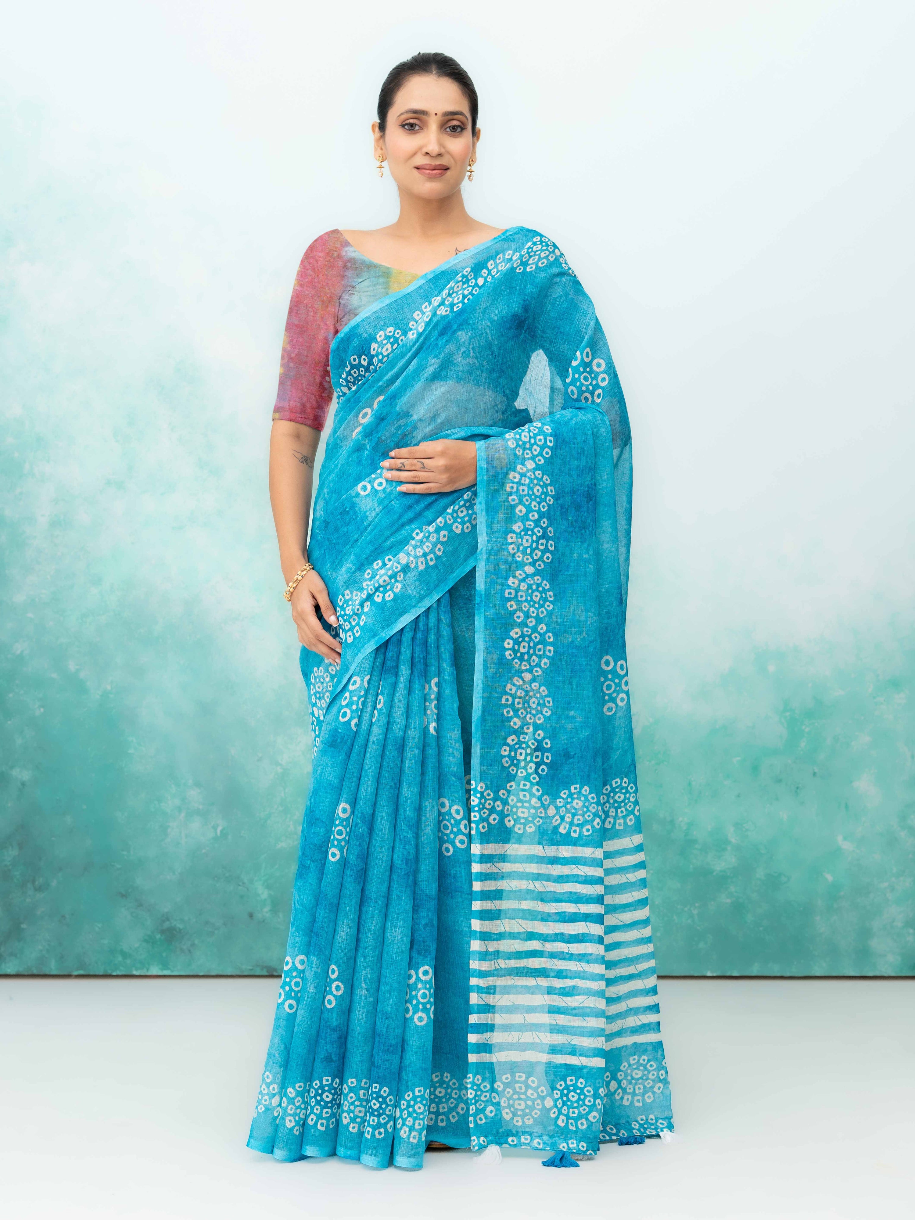 Blue Cotton Linen Saree