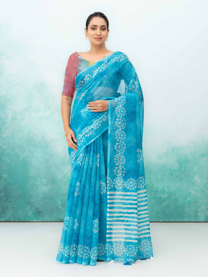 Blue Cotton Linen Saree