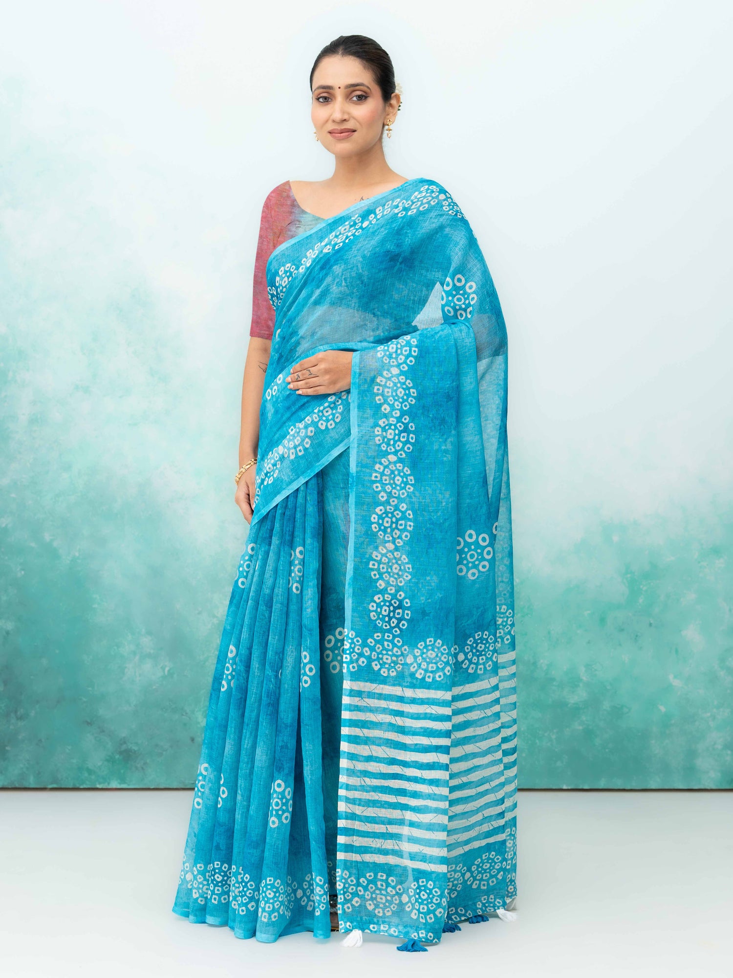 Blue Cotton Linen Saree