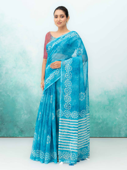 Blue Cotton Linen Saree