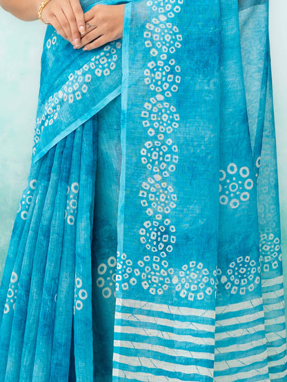 Blue Cotton Linen Saree