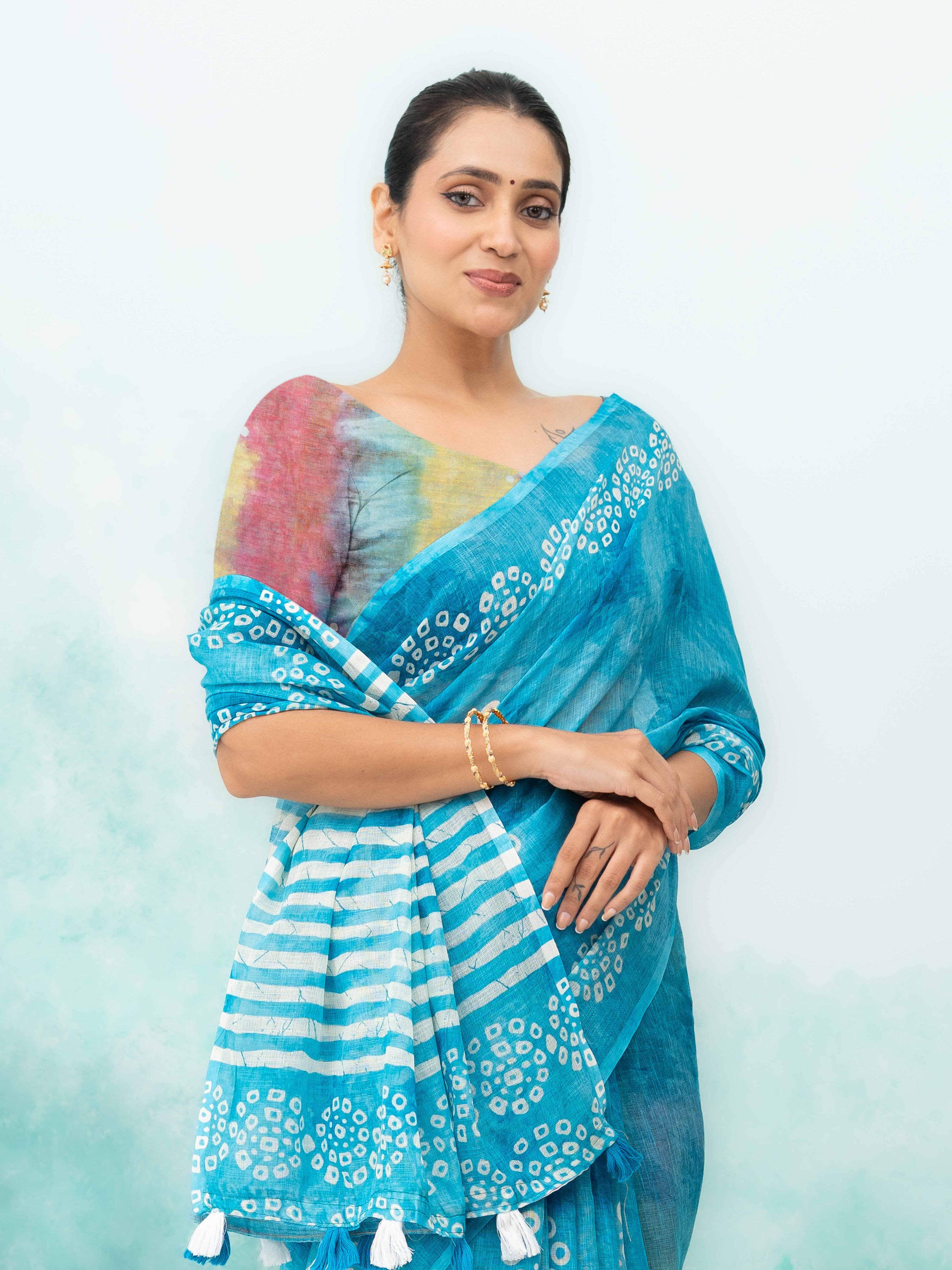 Blue Cotton Linen Saree