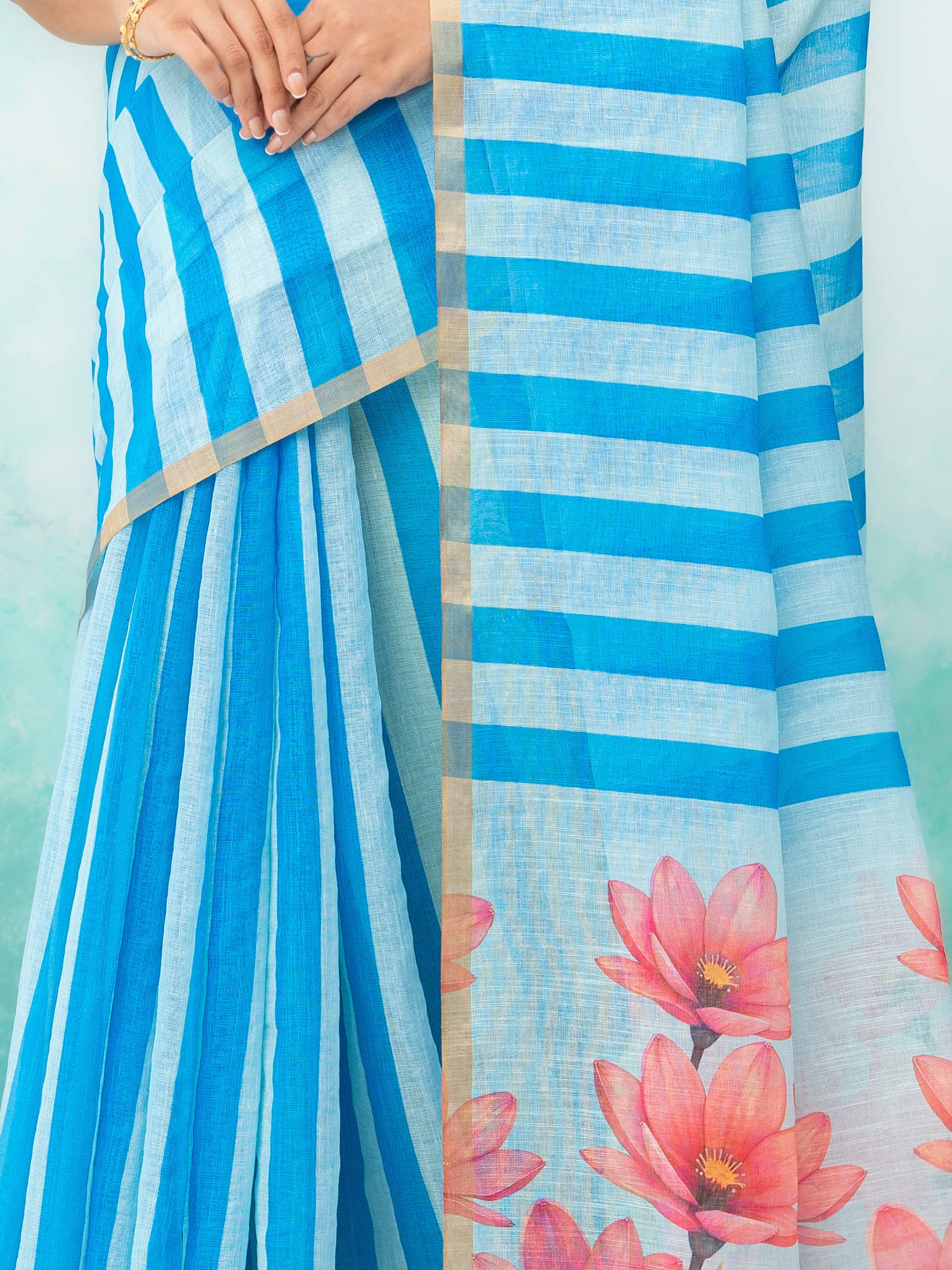 Blue Cotton Linen Saree