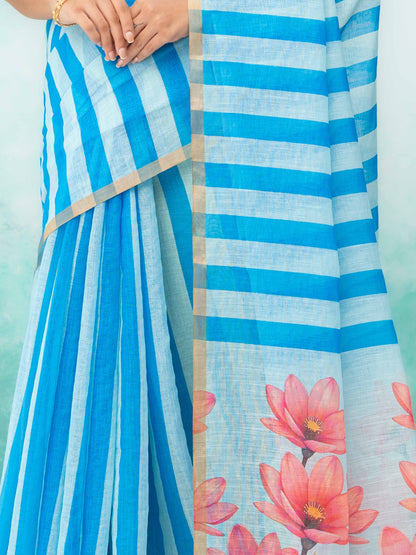 Blue Cotton Linen Saree
