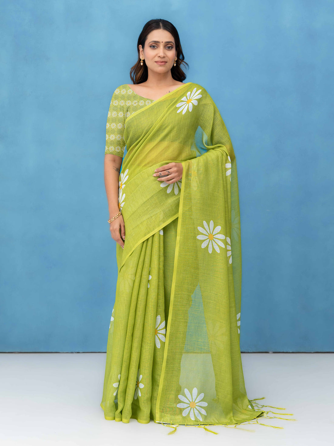 Light Green Cotton Linen Saree