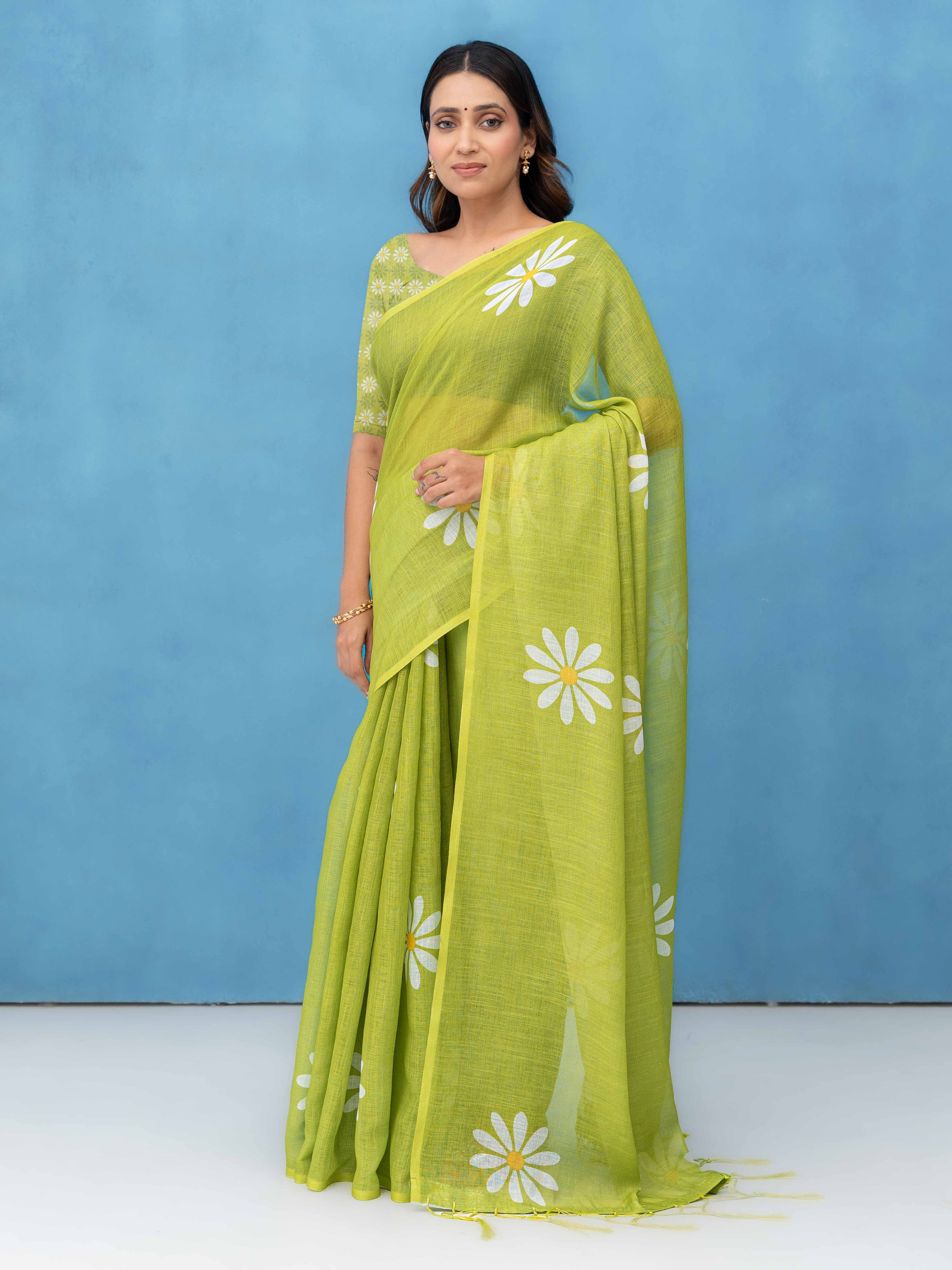 Light Green Cotton Linen Saree