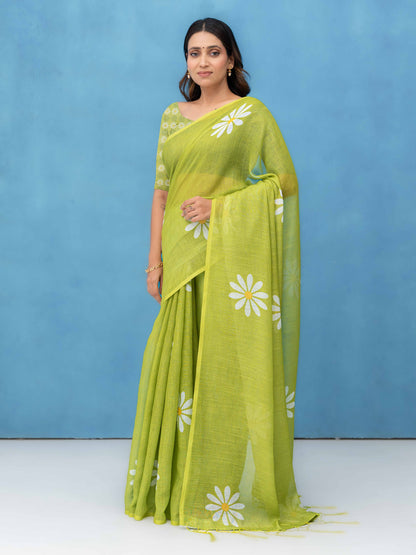 Light Green Cotton Linen Saree