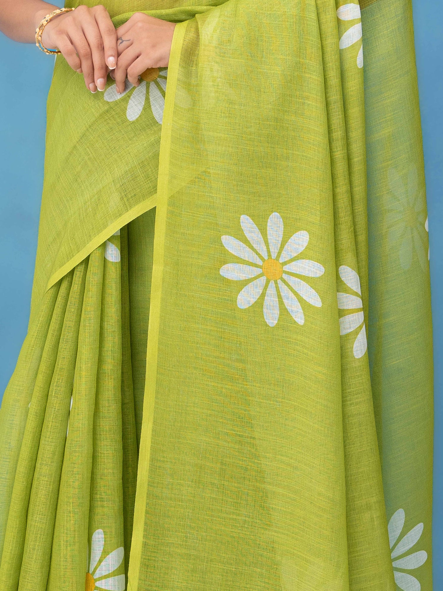 Light Green Cotton Linen Saree