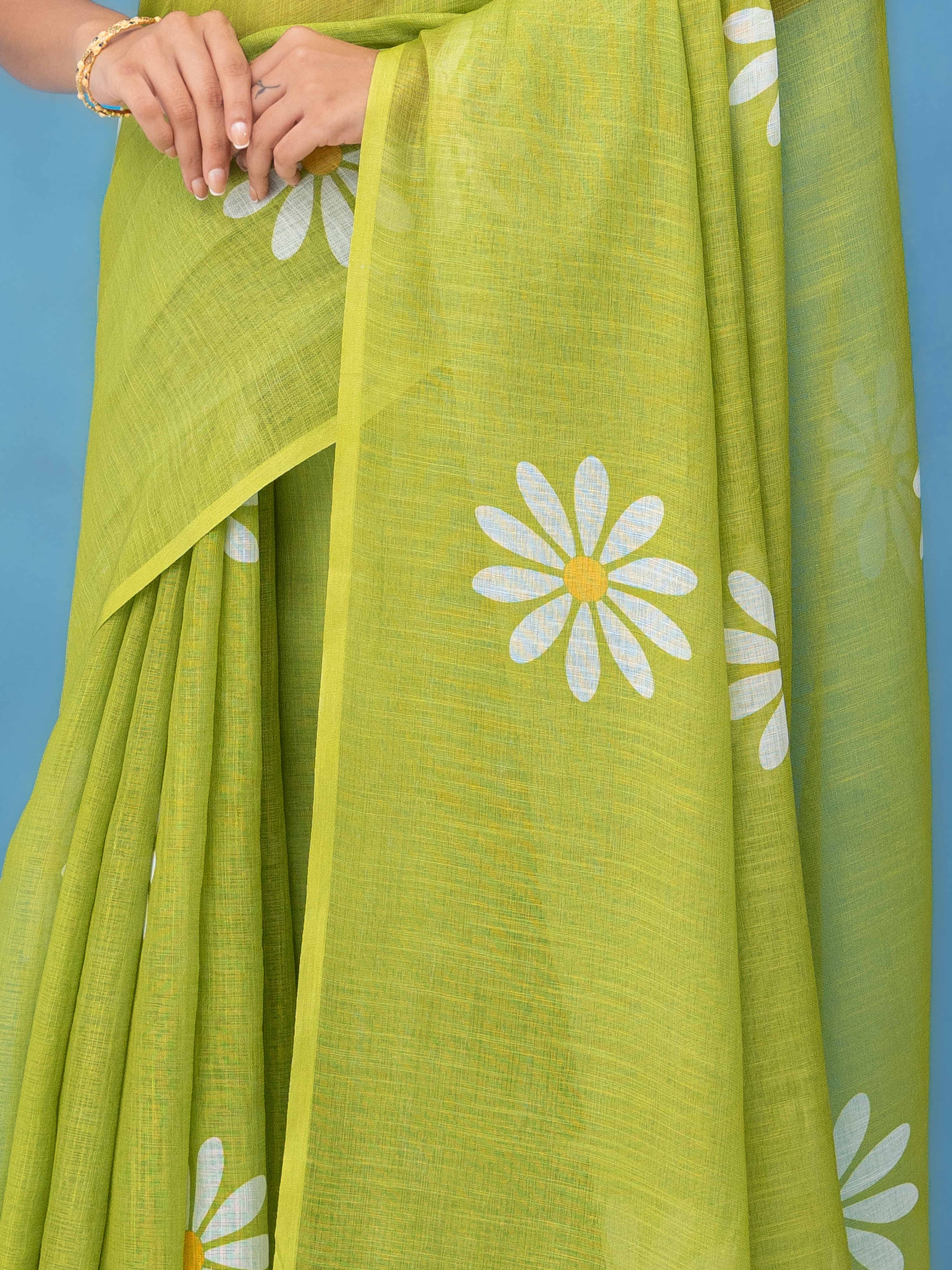 Light Green Cotton Linen Saree