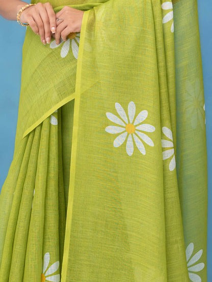 Light Green Cotton Linen Saree