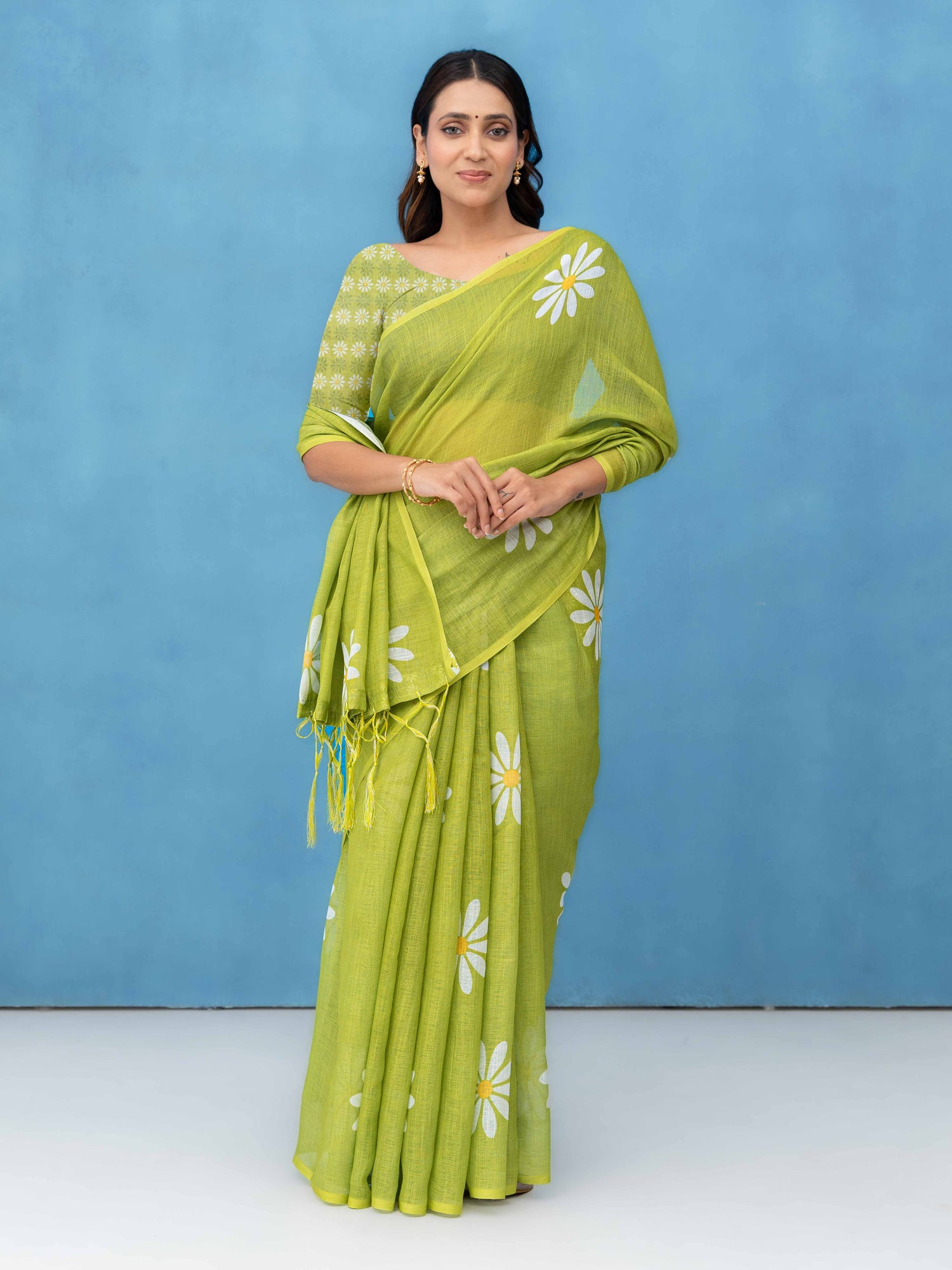 Light Green Cotton Linen Saree