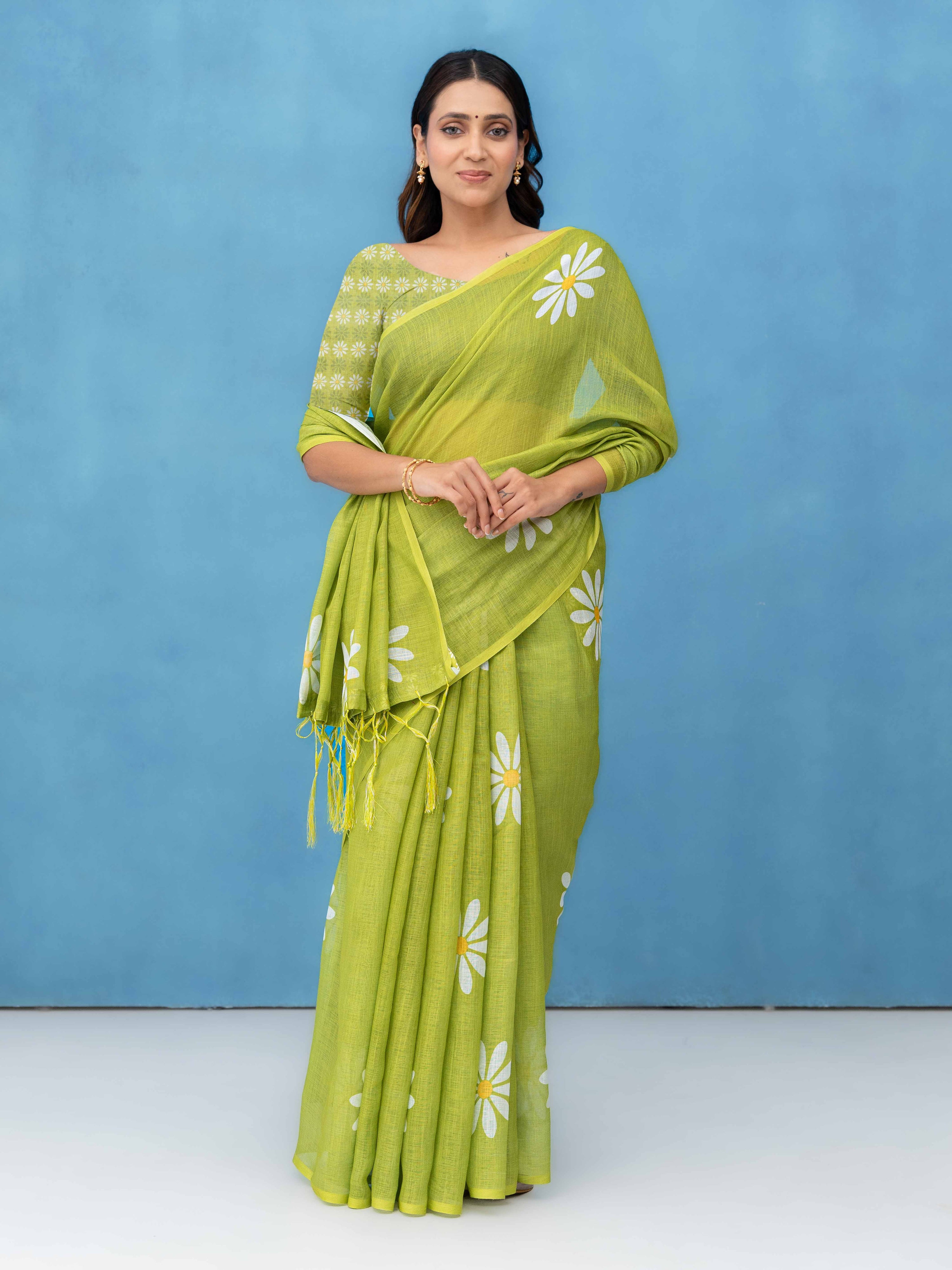 Light Green Cotton Linen Saree