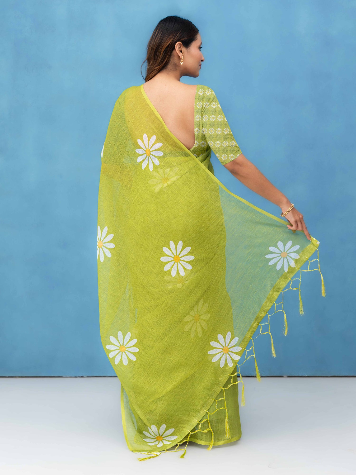 Light Green Cotton Linen Saree