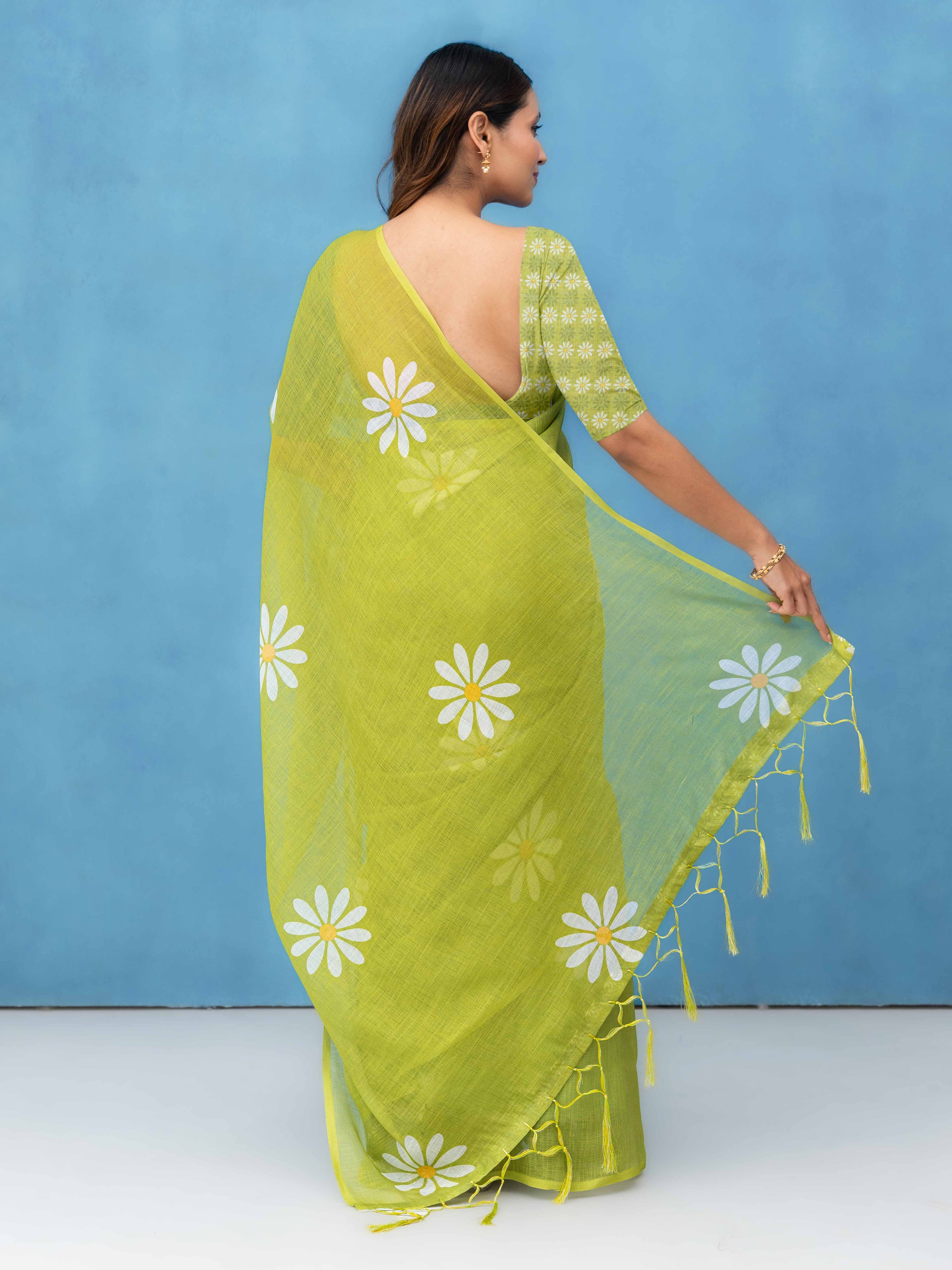 Light Green Cotton Linen Saree