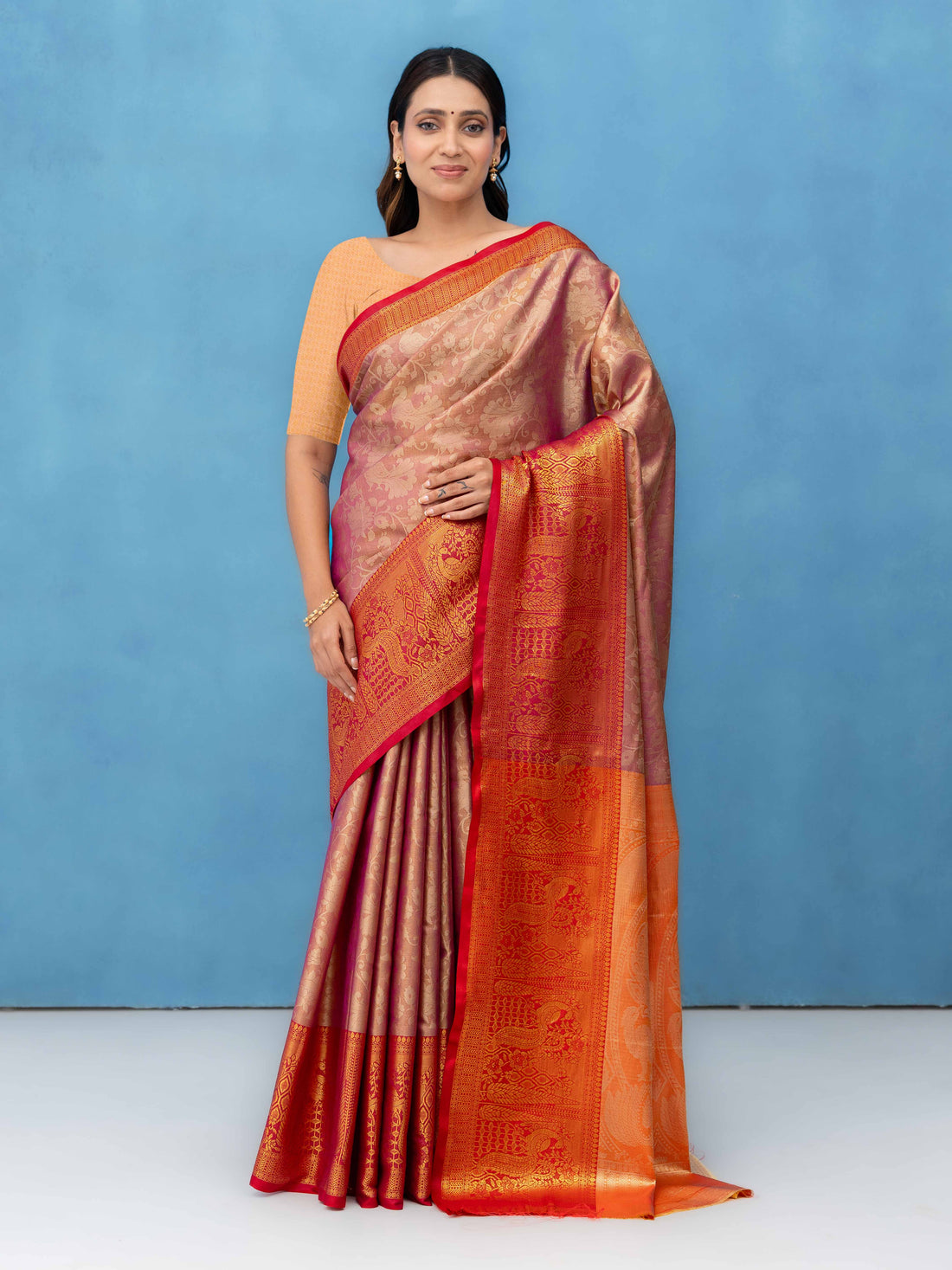 Rose Gold Kalamkari Silk Saree