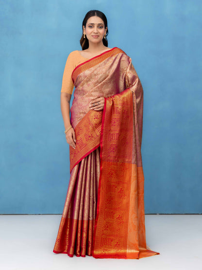 Rose Gold Kalamkari Silk Saree