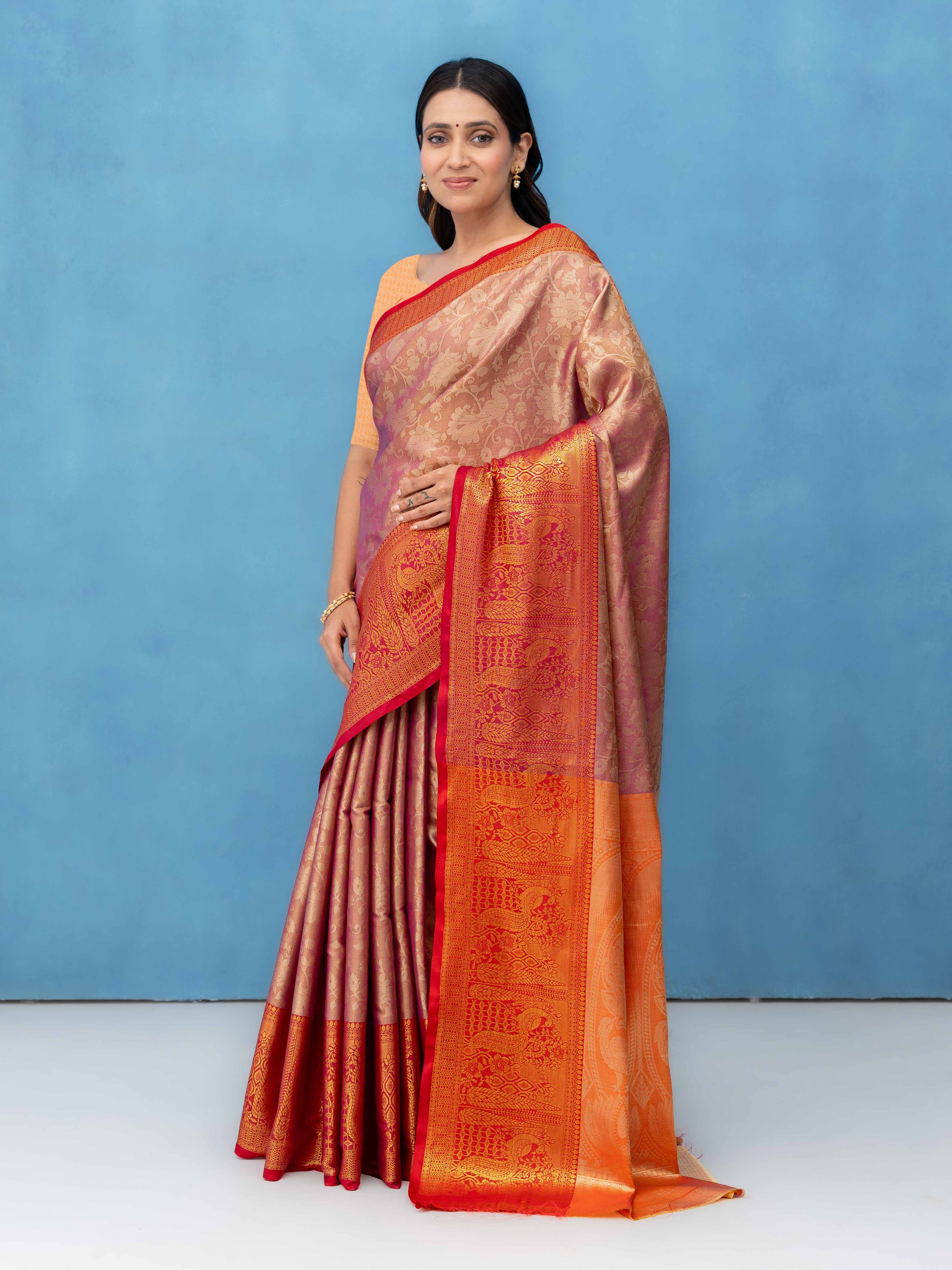 Rose Gold Kalamkari Silk Saree