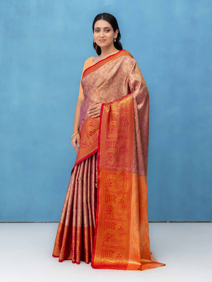 Rose Gold Kalamkari Silk Saree