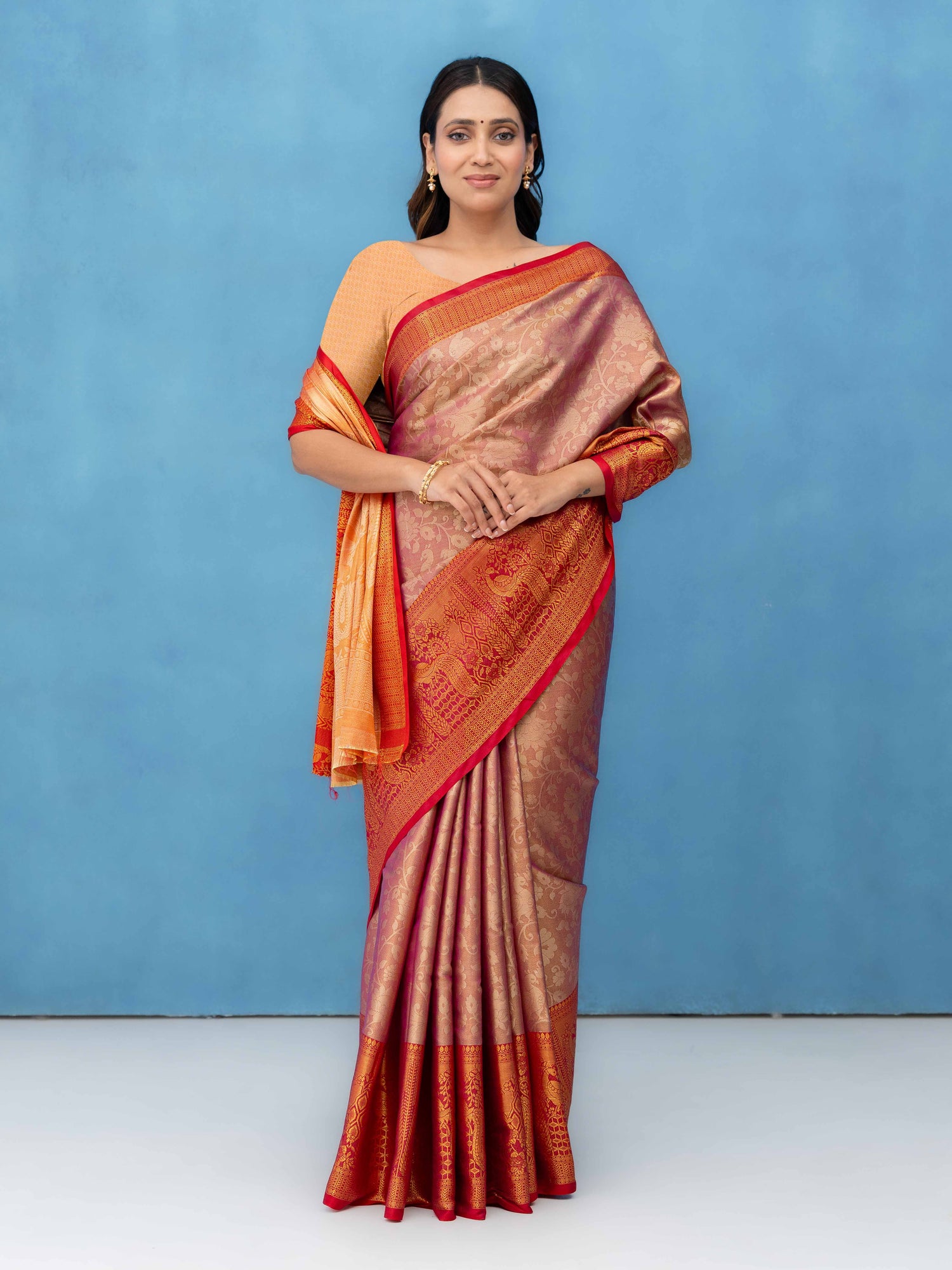 Rose Gold Kalamkari Silk Saree
