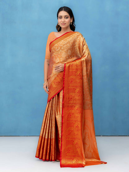 Peach Gold Kalamakari Silk Saree