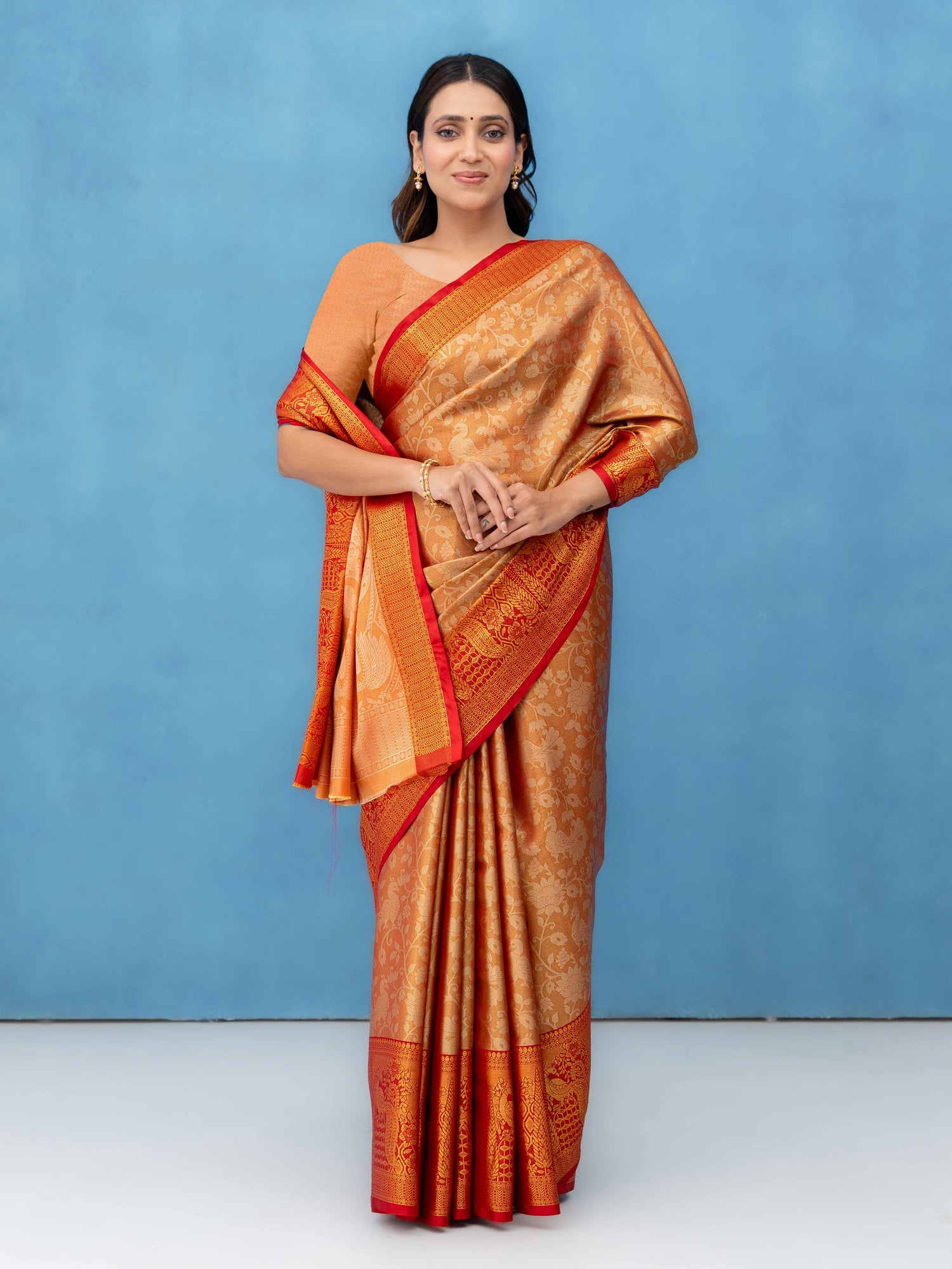 Peach Gold Kalamakari Silk Saree