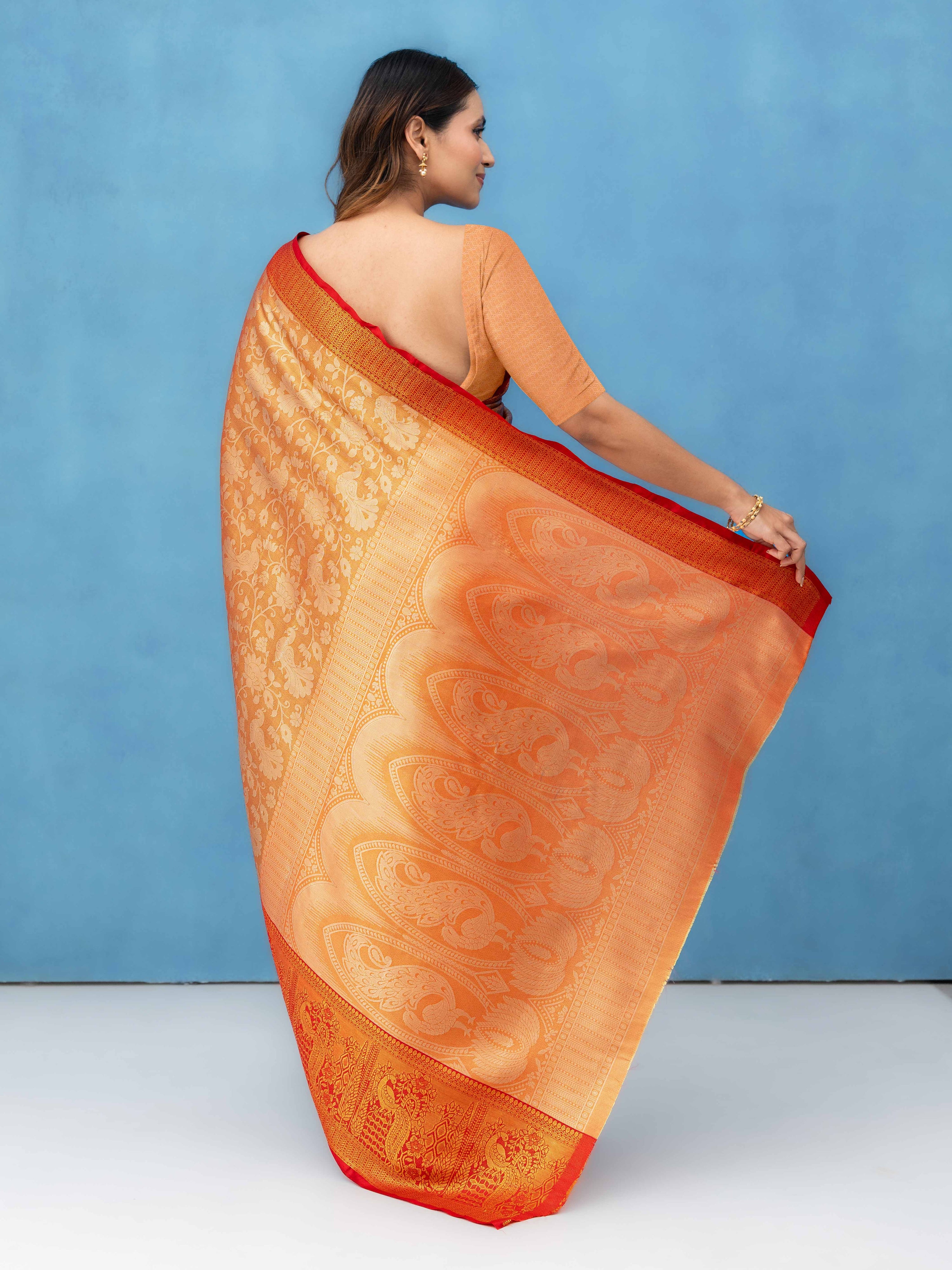 Peach Gold Kalamakari Silk Saree