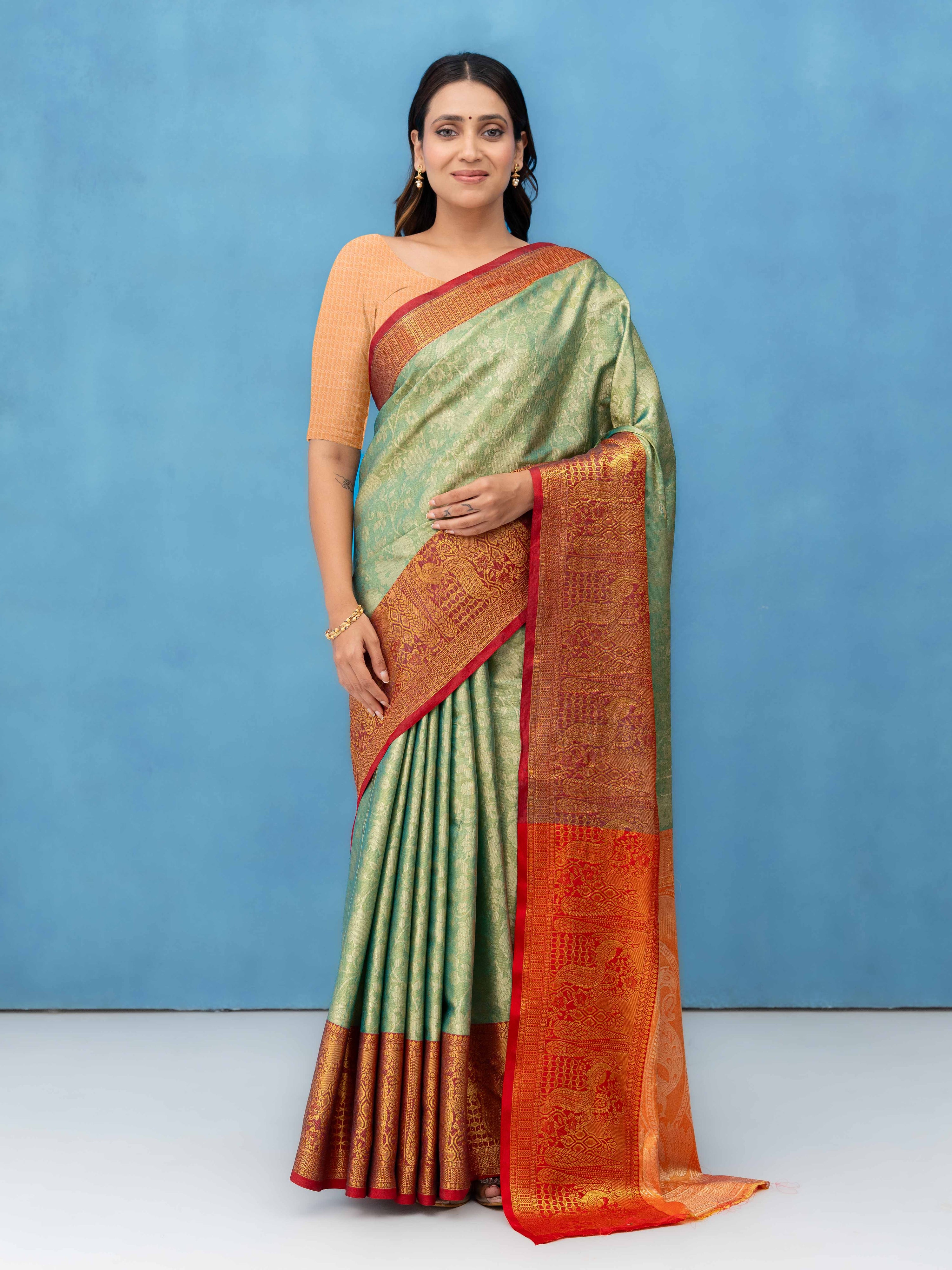 Light Green Kalamakari Silk Saree