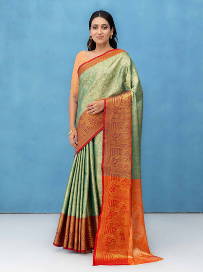 Light Green Kalamakari Silk Saree