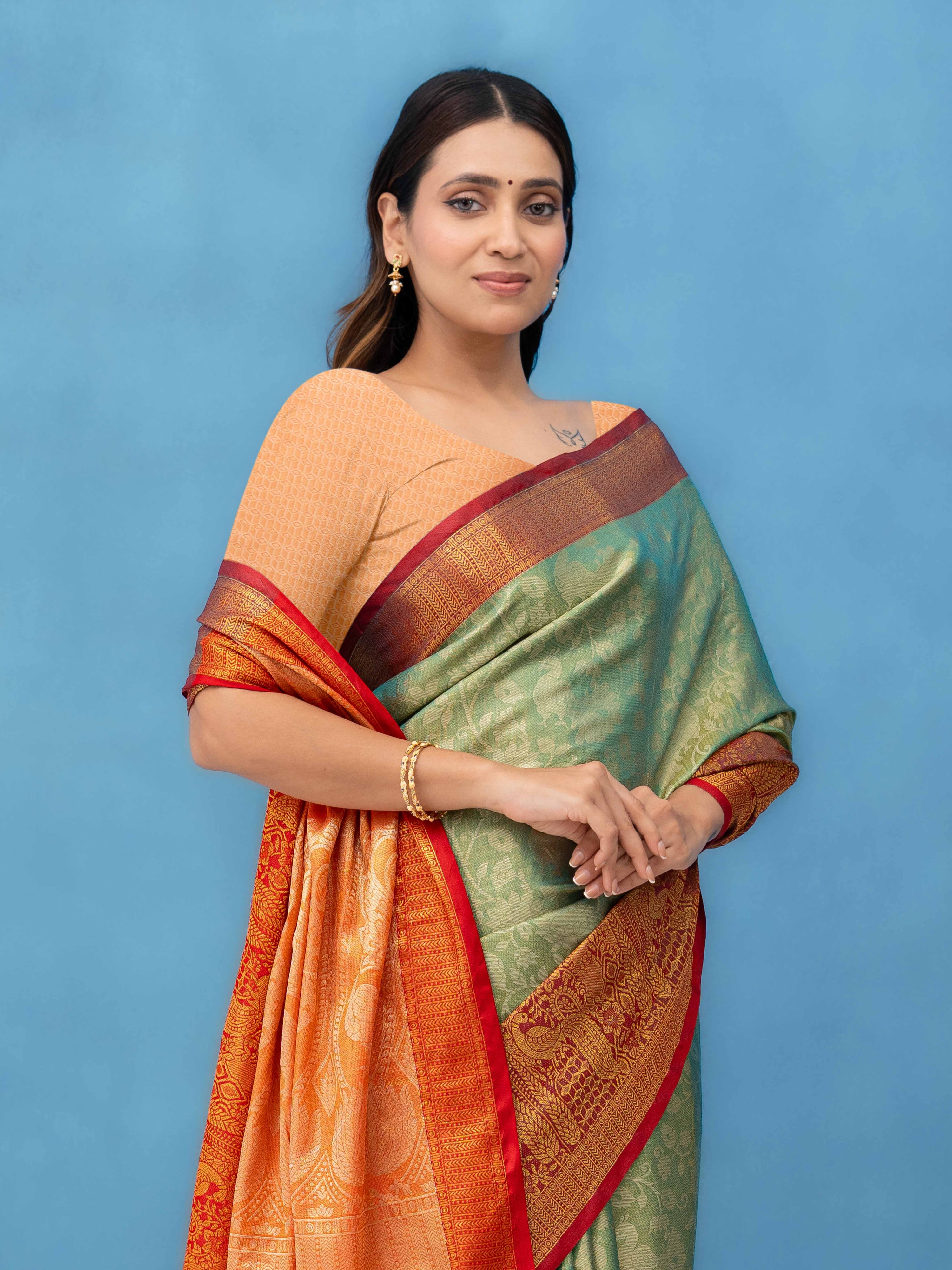 Light Green Kalamakari Silk Saree