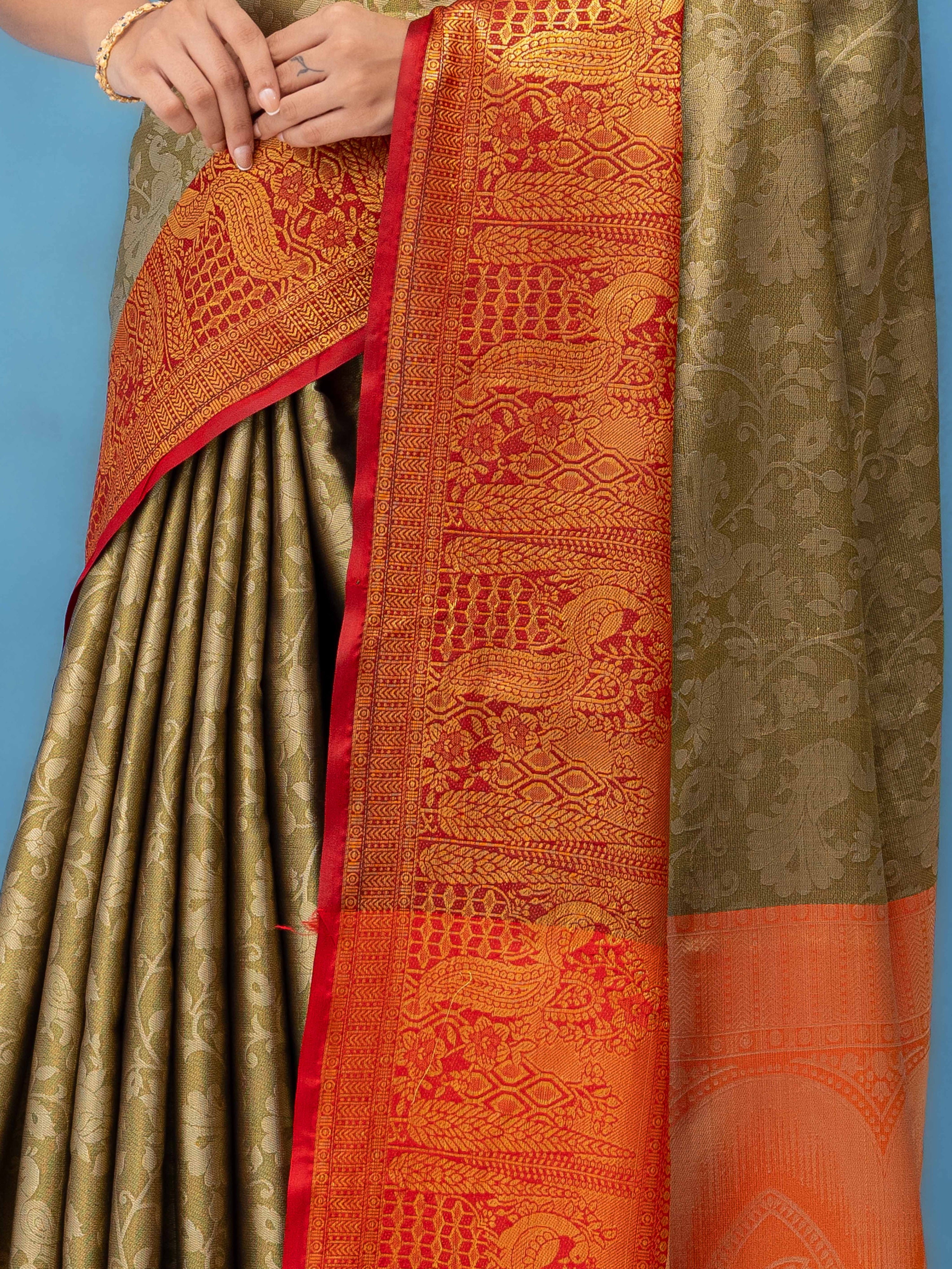 Golden Beige Kalamakari Silk Saree