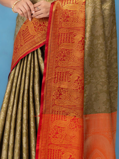 Golden Beige Kalamakari Silk Saree