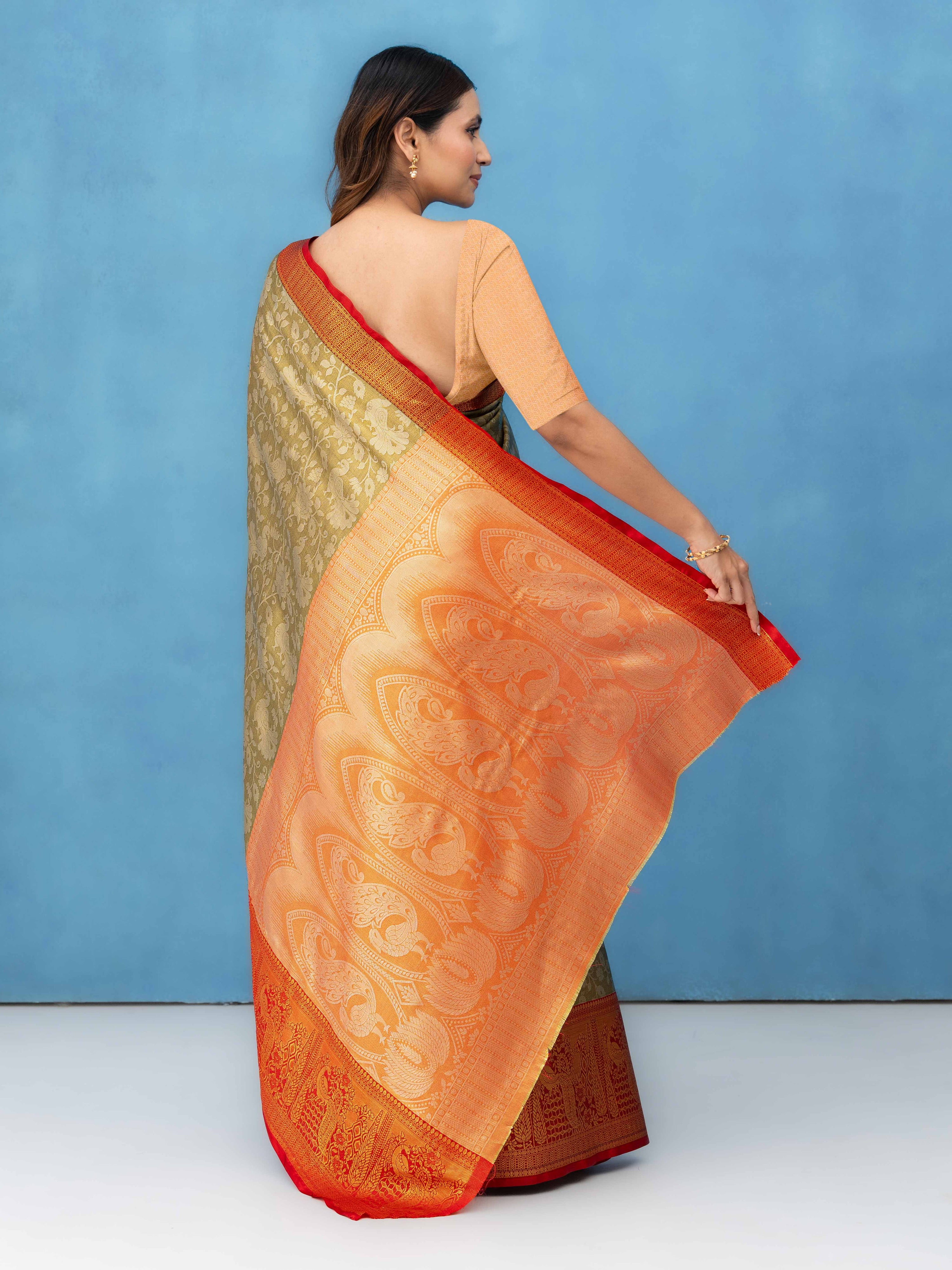 Golden Beige Kalamakari Silk Saree