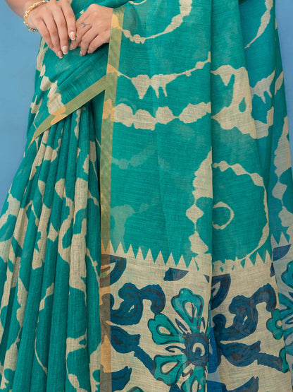 Green Cotton Linen Saree