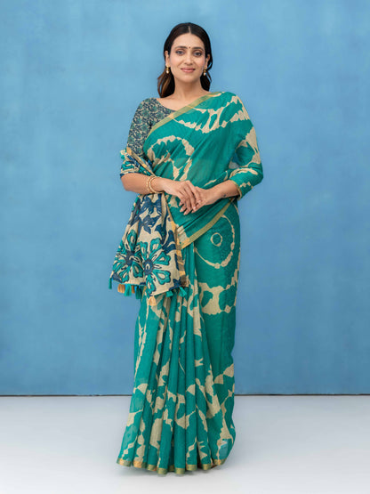 Green Cotton Linen Saree