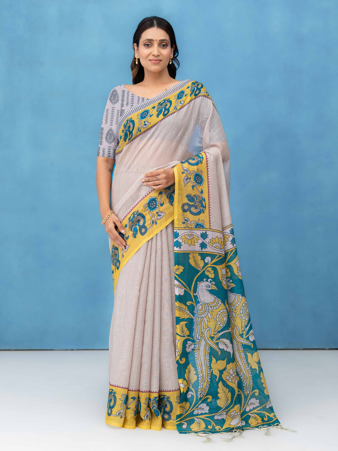 Grey Cotton Linen Saree