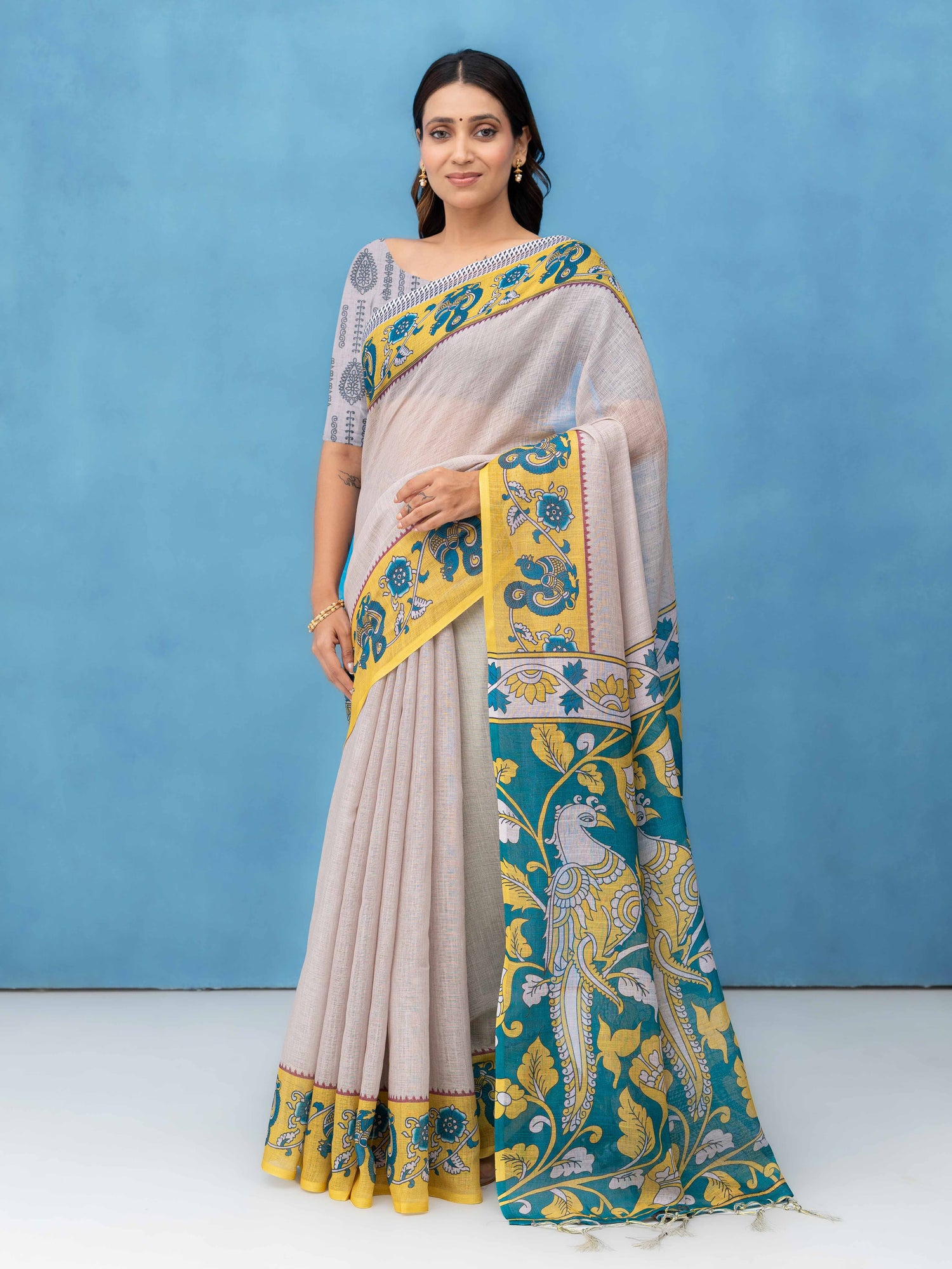 Grey Cotton Linen Saree